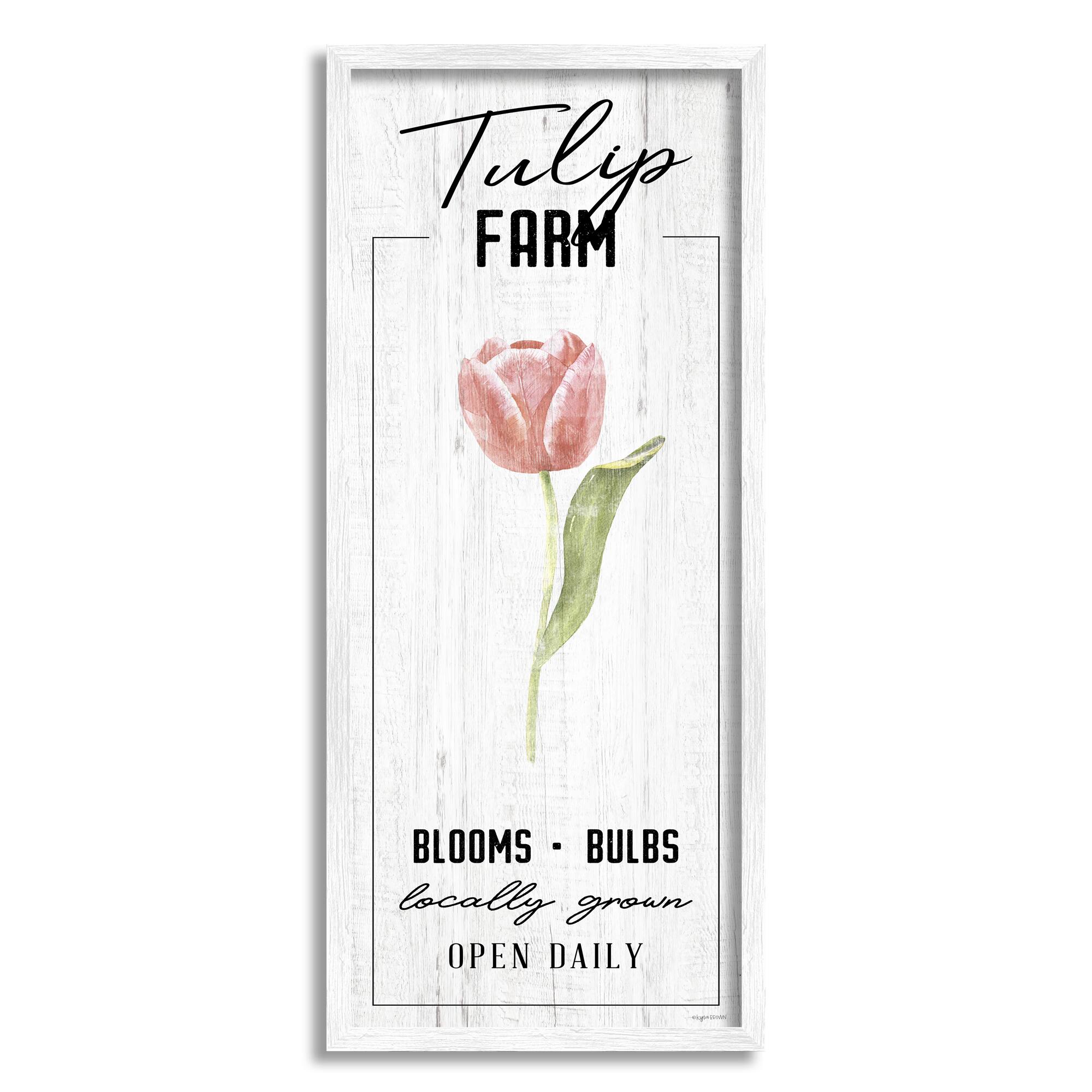 Stupell Industries Tulip Farm Pink Country Floral Locally Grown Blooms in White Frame Wall Art