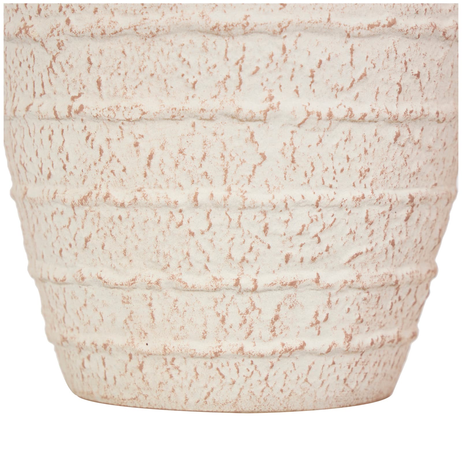 Cream Ceramic Textured Vase Set with Handles & Terra Cotta Accents