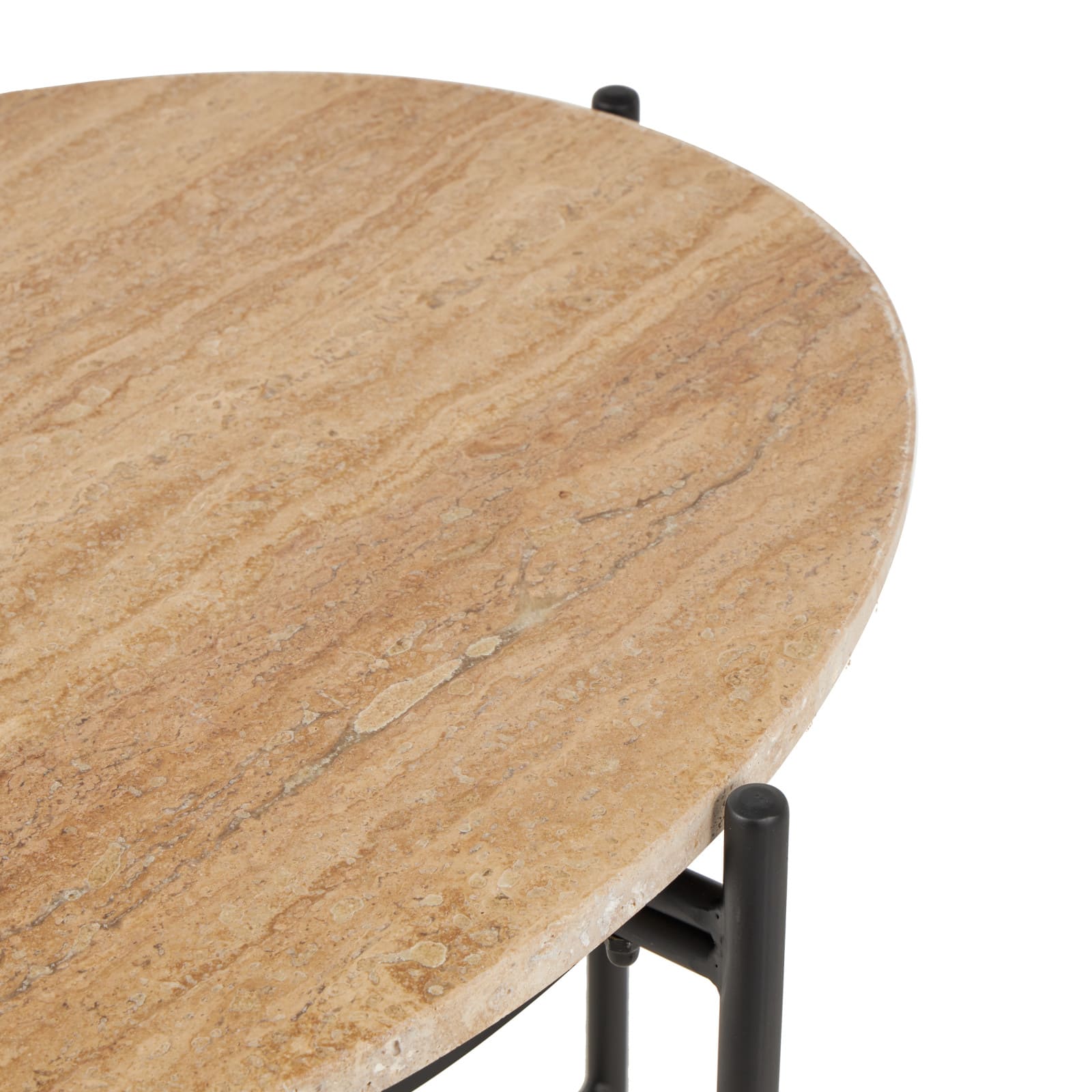 19.75" Beige Marble Accent Table with Black Metal Support