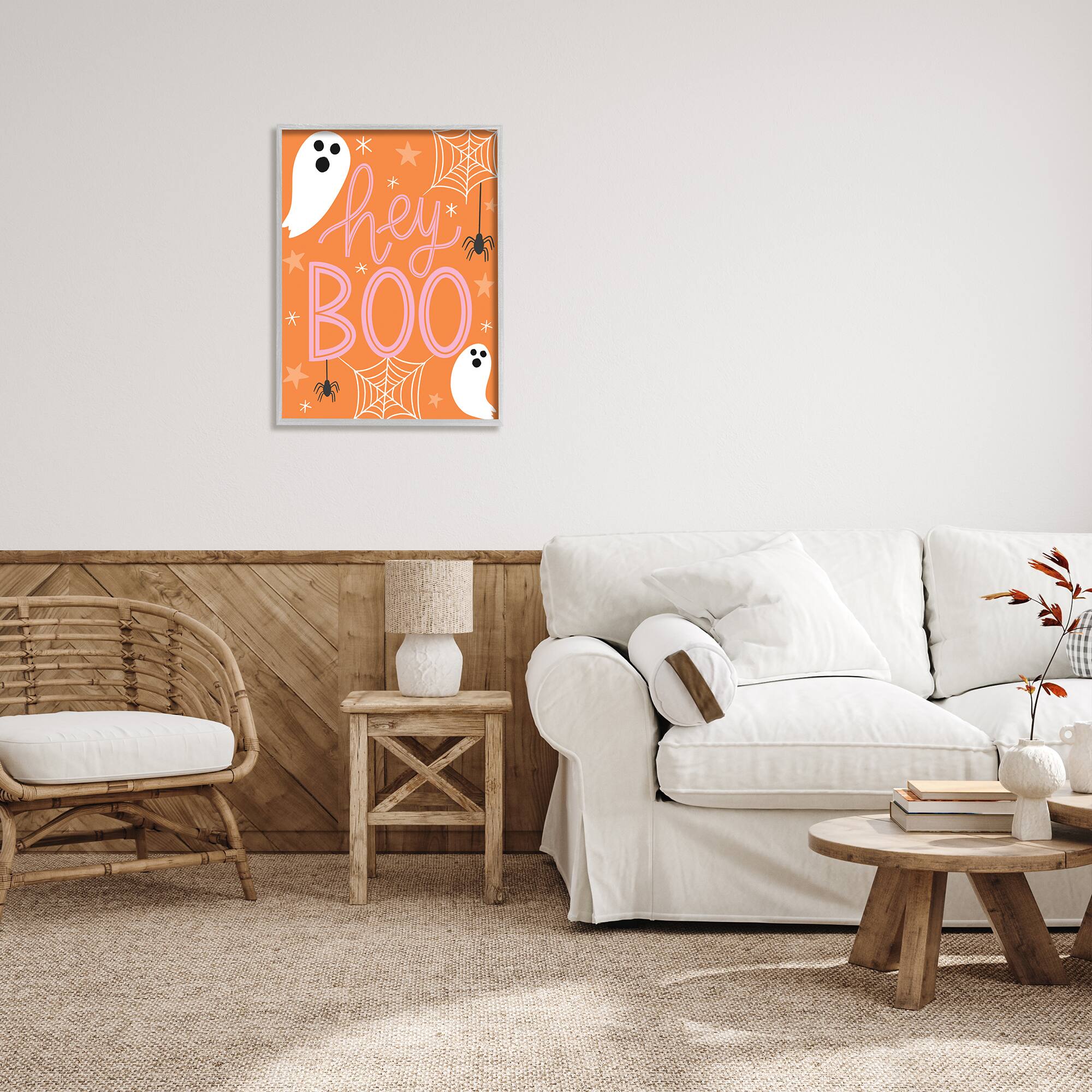 Stupell Industries Hey Boo Orange Halloween Ghosts Framed Giclee Art