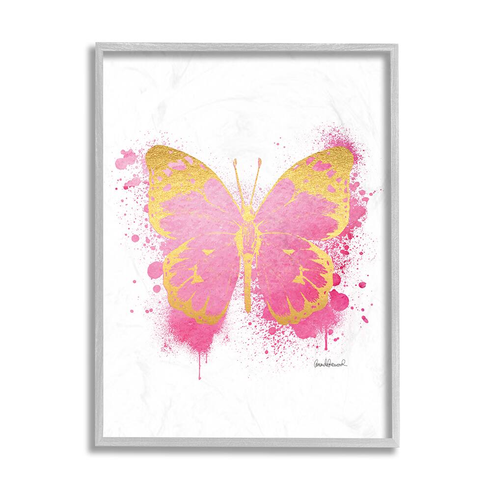 Stupell Industries Hot Pink Pop Butterfly Glam Paint Splatter in Frame Wall Art