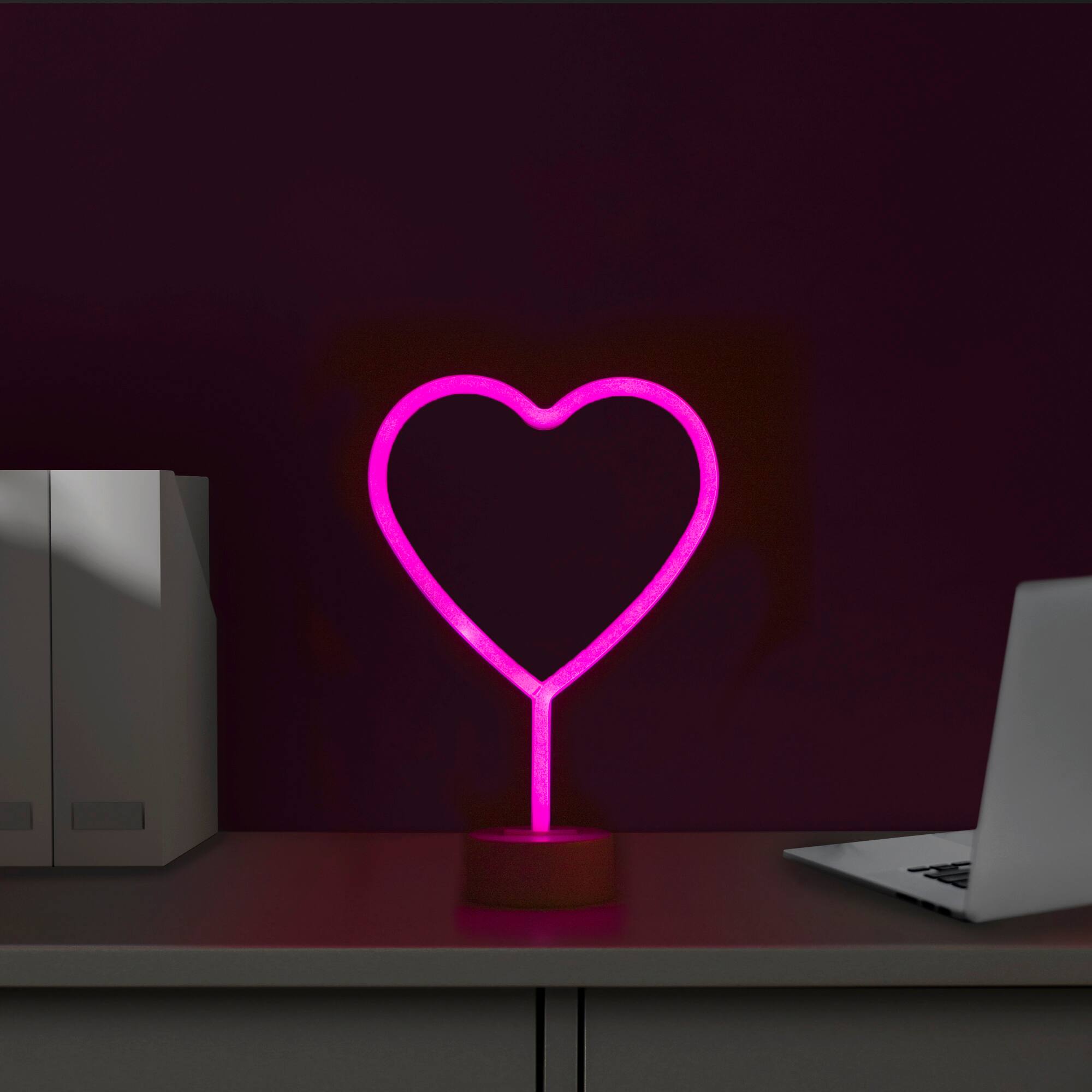 11.5" Pink Heart LED Neon Style Valentine's Day Table Sign