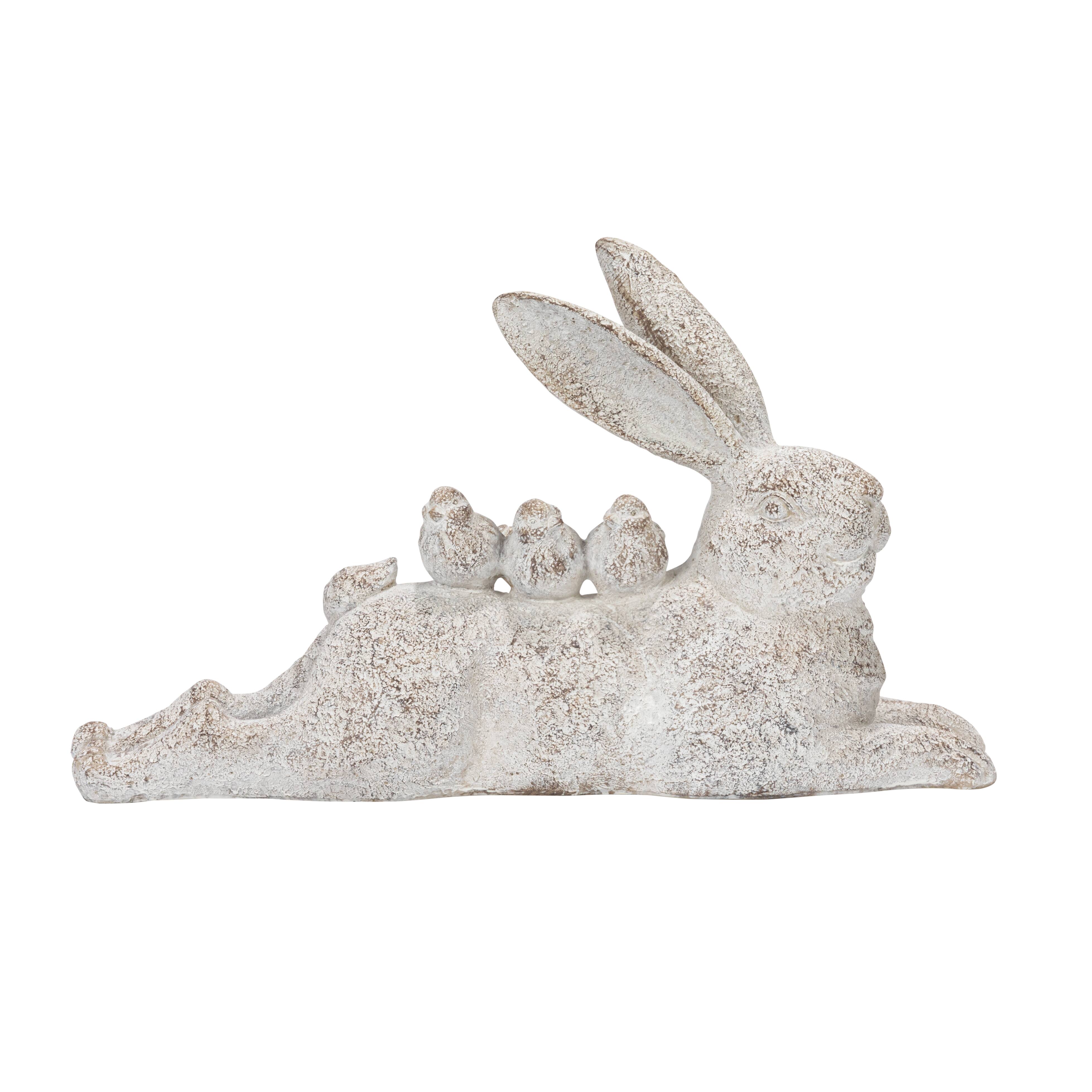 Hello Honey® 16.5" Decorative Resting Rabbit with Birds Figurine