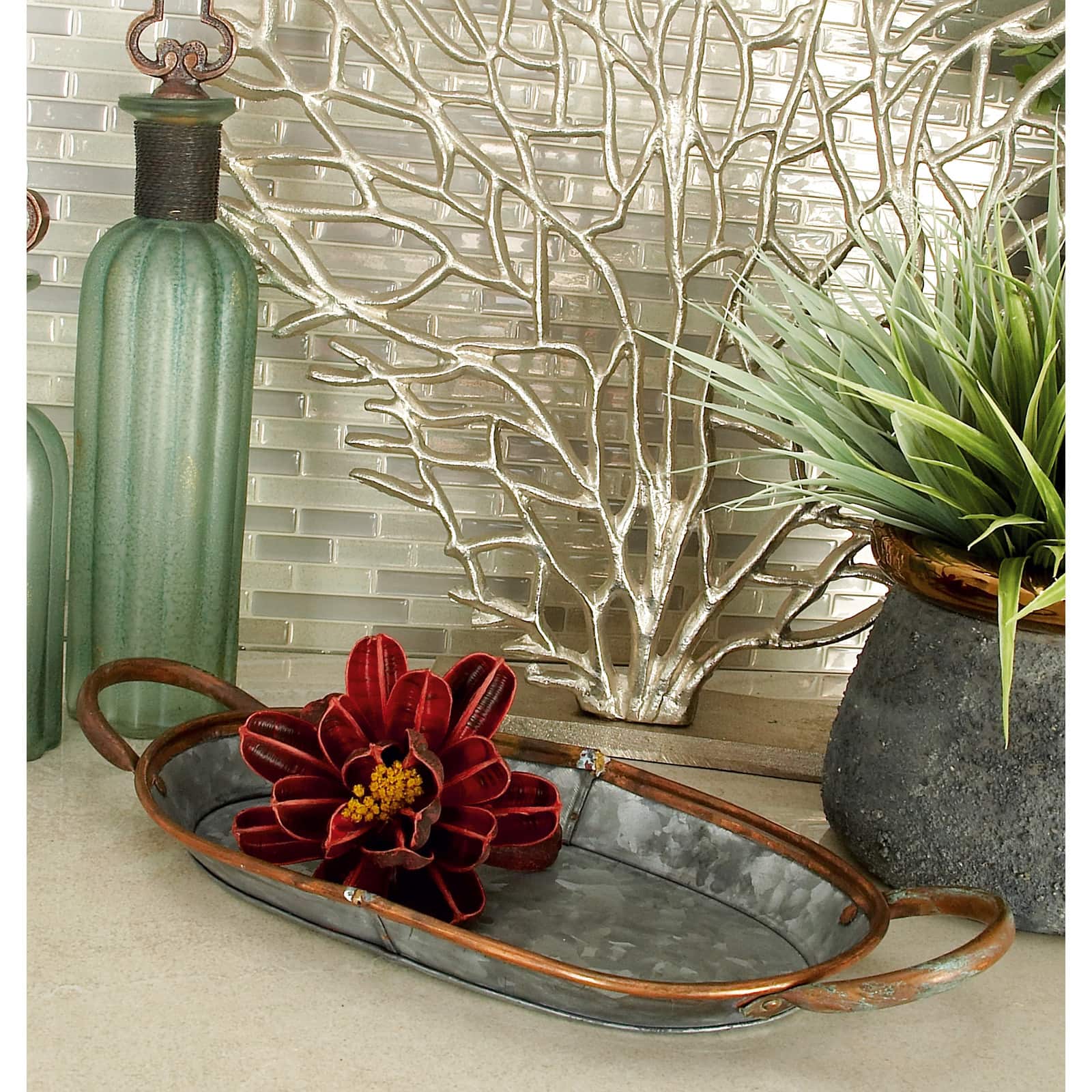 Set of 3" Grey Metal Farmhouse Tray, 14", 22", 28"