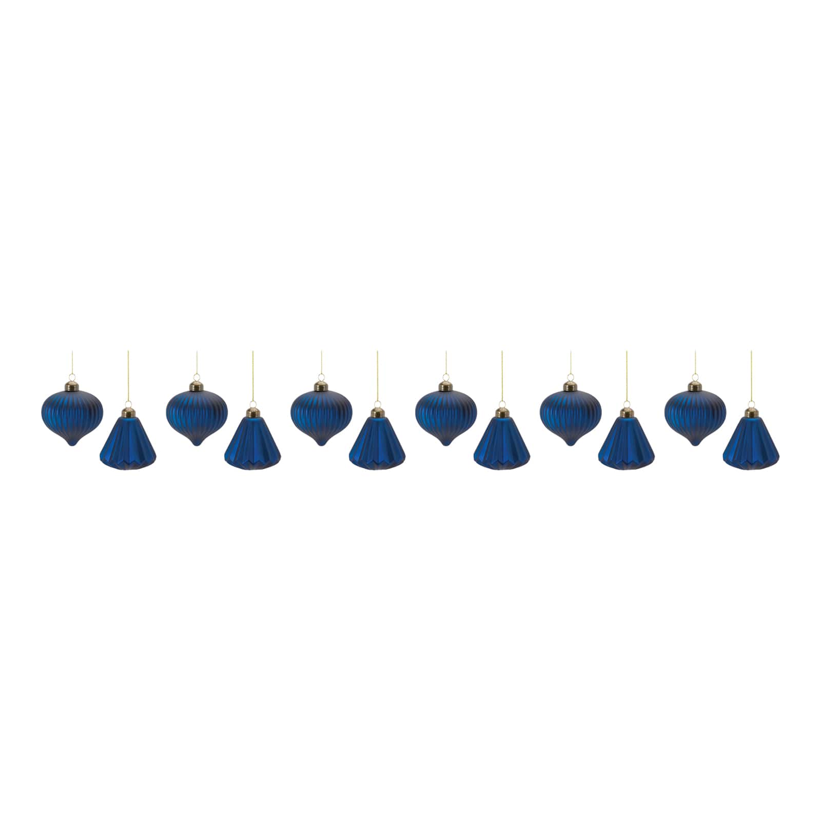 Ribbed Blue Glass Onion & Bell Ornament Set