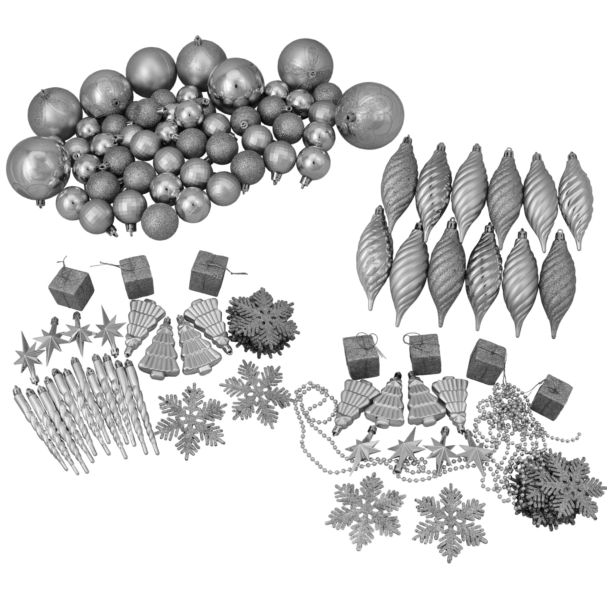 125ct 5.5" Splendor Silver Shatterproof 4-Finish Christmas Ornaments
