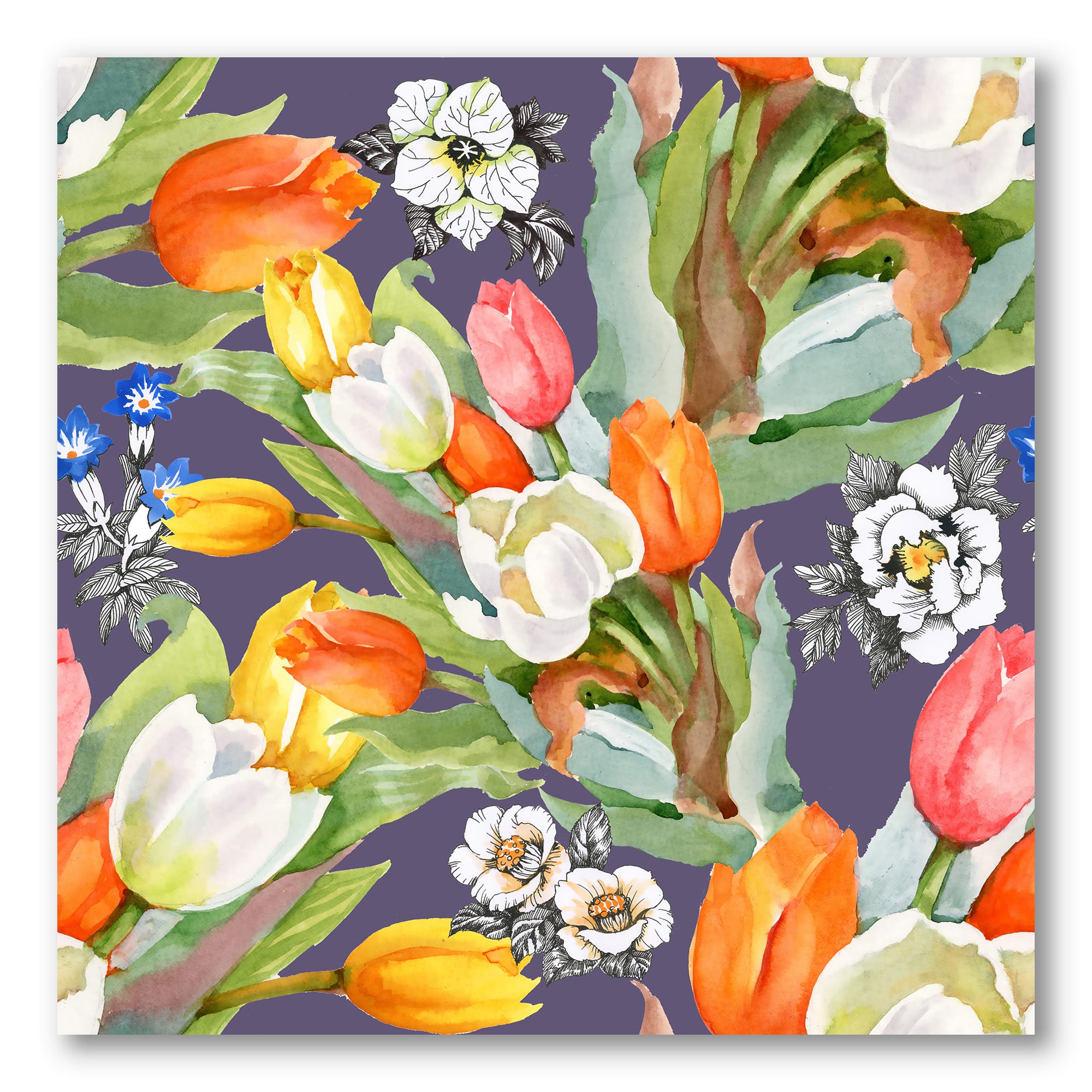 Designart - Blooming White and Orange Tulips VI - Traditional Canvas Wall Art Print