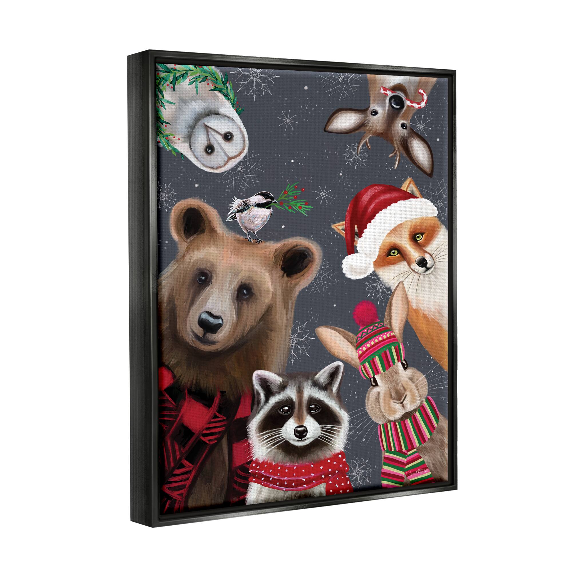 Stupell Industries Cozy Woodland Creatures Patterned Framed Floater Canvas Wall Art