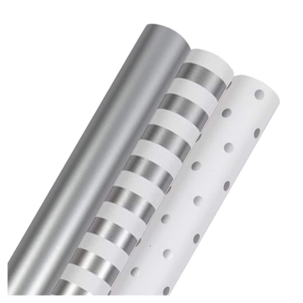 JAM Paper Premium Holiday Assorted Silver Gift Wrap, 3ct.