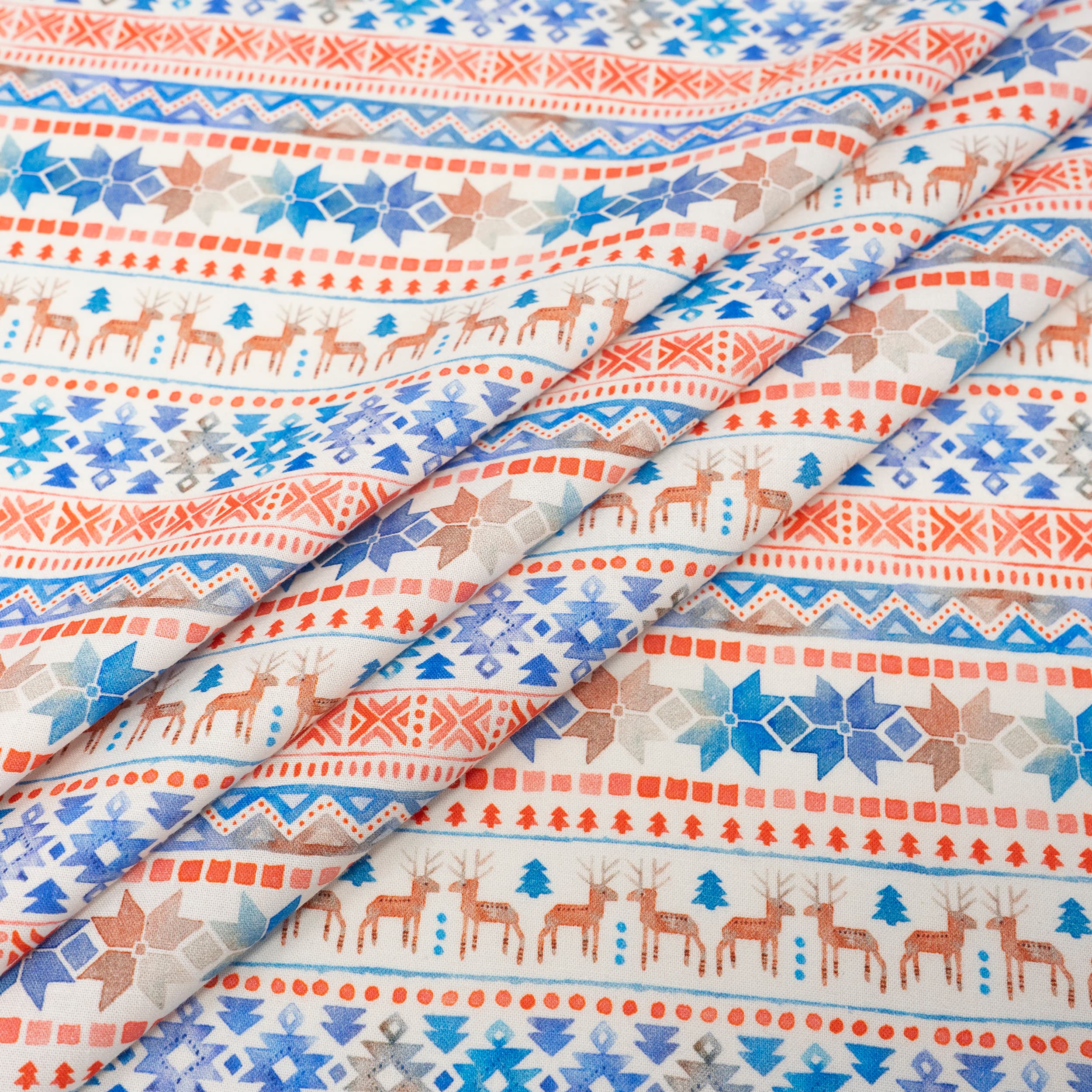 SINGER Scandinavian Christmas Reindeer Stripe Print Ringspun Cotton Fabric