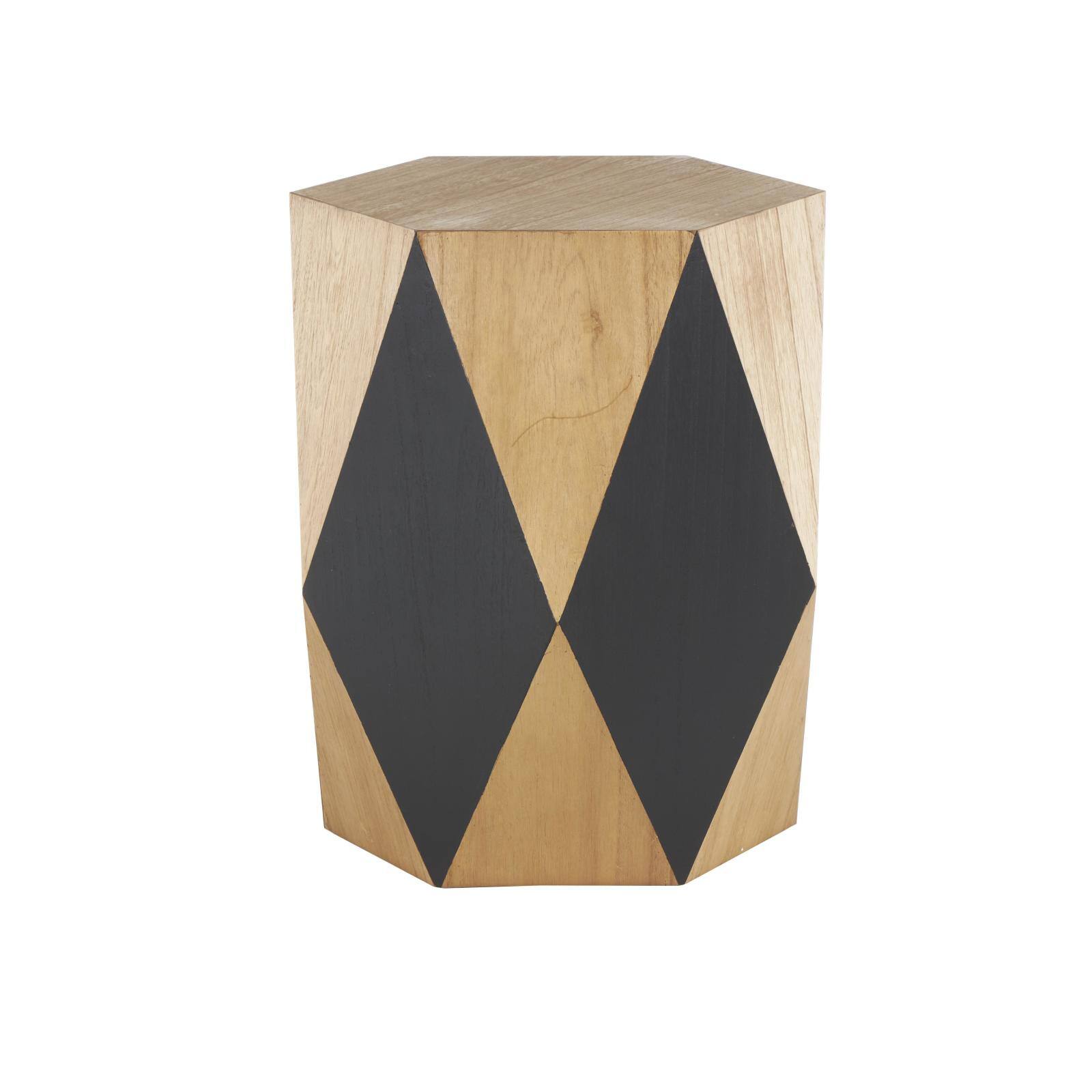 23.75" Brown Wood Geometric Diamond Accent Table with Black Accents