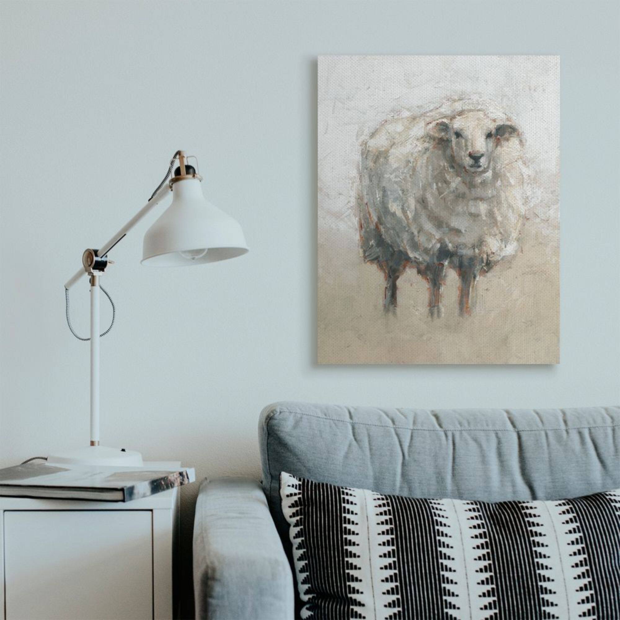 Stupell Industries Fluffy Sheep Farm Animal Beige Tan Painting Canvas Wall Art