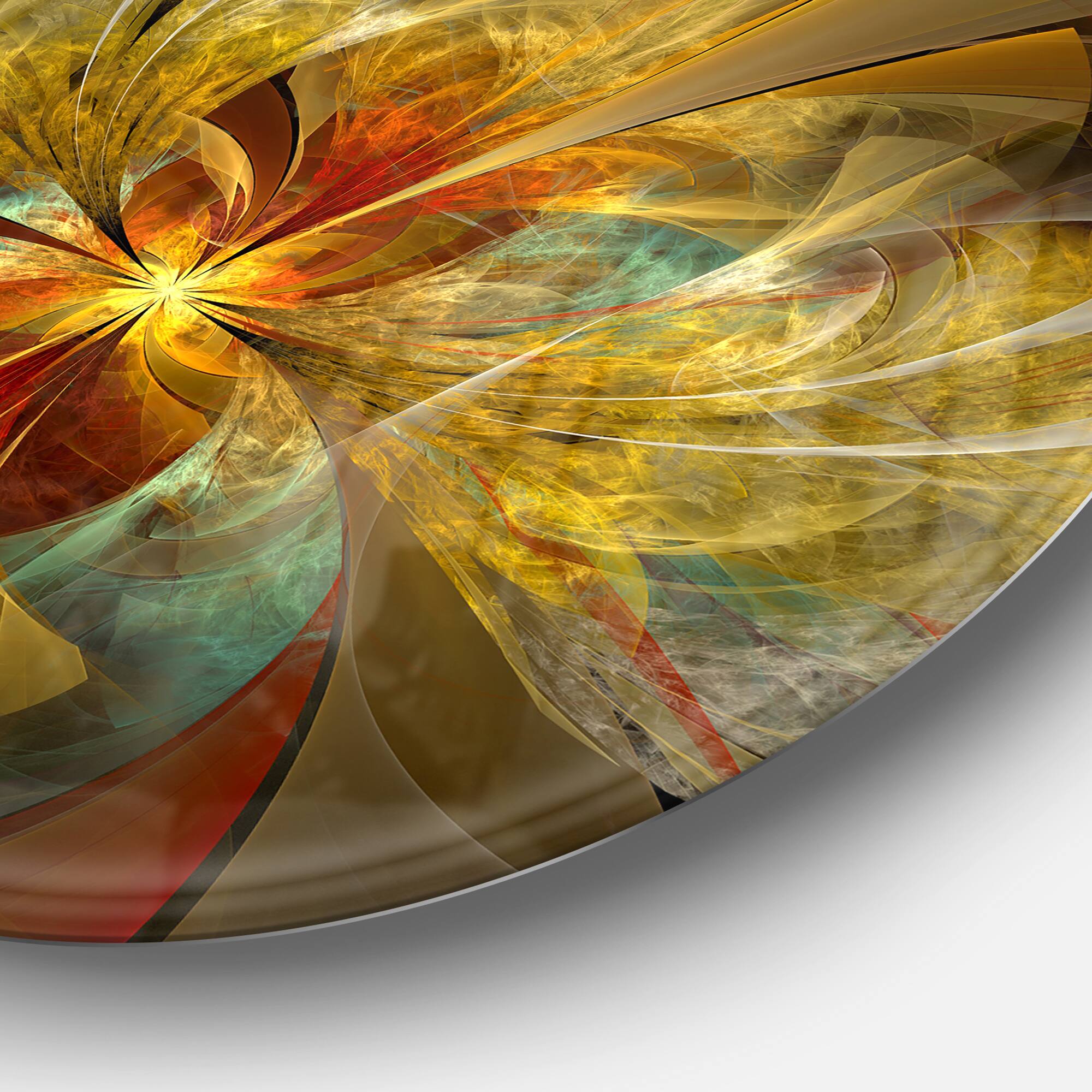 Designart - Bright Yellow Symmetrical Flower Design' Floral Metal Circle Wall Art