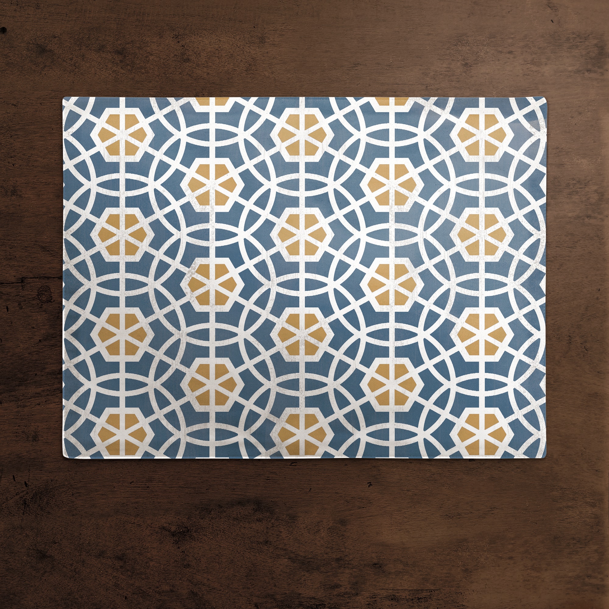 Blue and Yellow Circle Hex 18" x 14" Cotton Twill Placemat