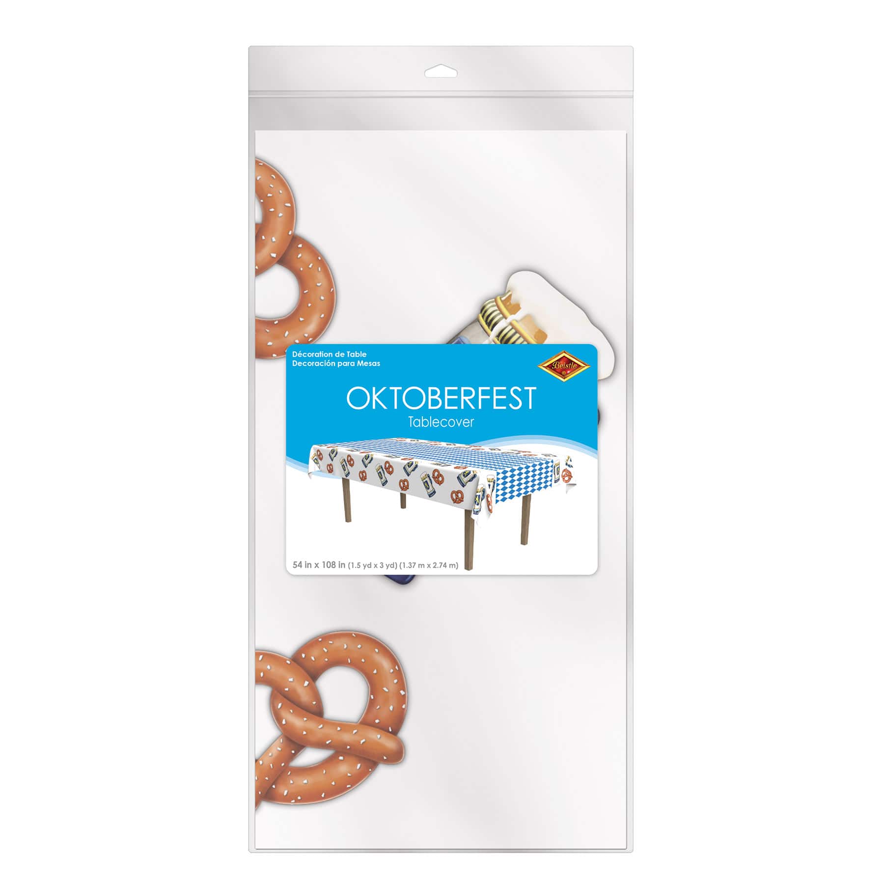 Beistle 54" x 108" Pretzel & Beer Oktoberfest Plastic Table Cover
