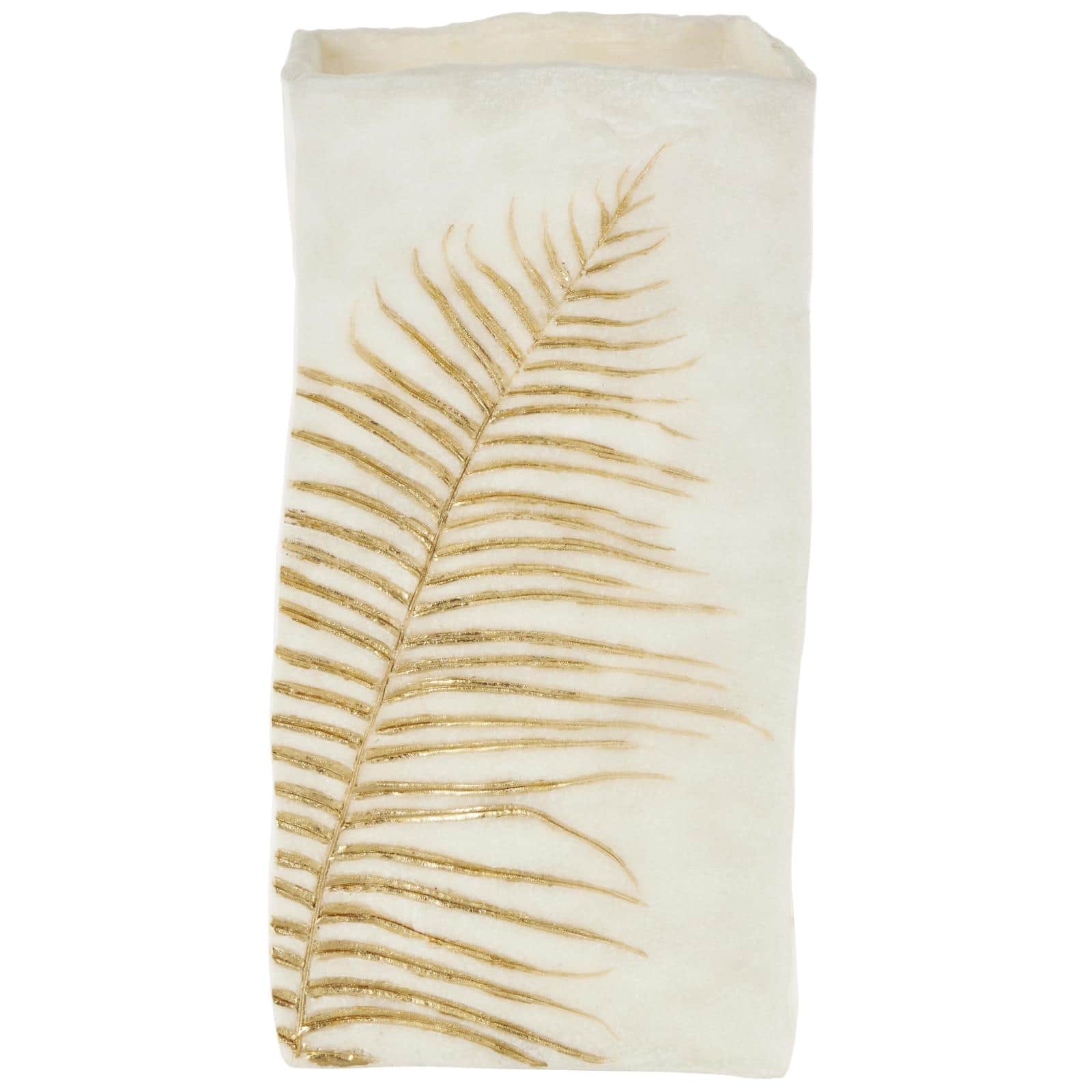 White & Gold Leaf Print Polystone Vase