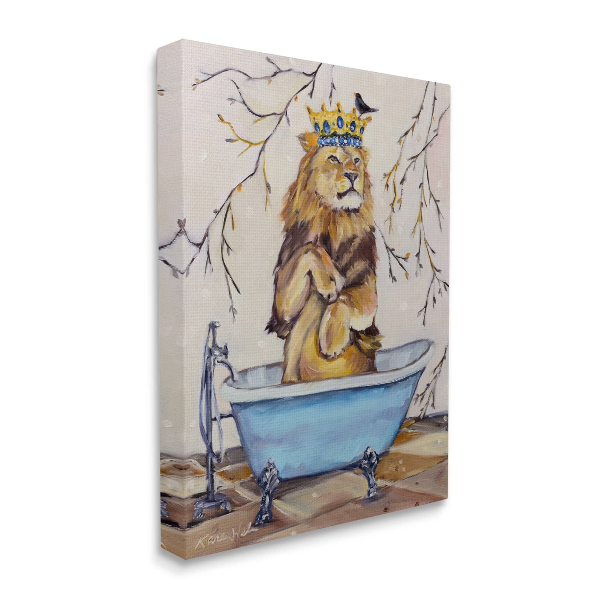 Stupell Industries Regal Jungle Lion in Blue Claw Bath Canvas Wall Art in Brown | 30" x 40" | Michaels&reg;