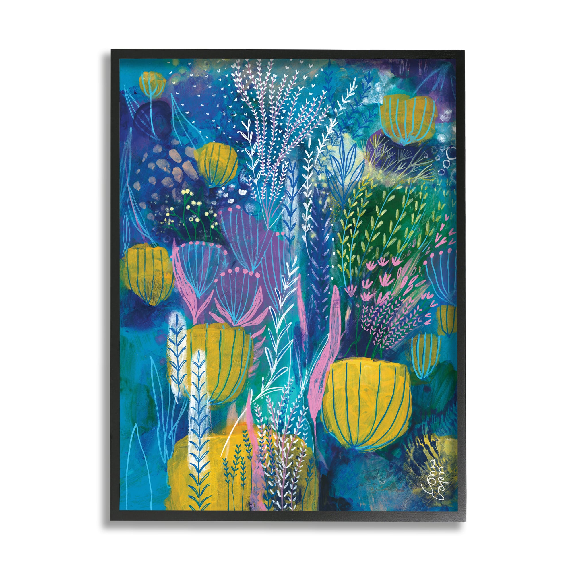 Stupell Industries Field of Abstract Florals Blue Green Yellow in Black Frame Wall Art | 24" x 30" | Michaels&reg;