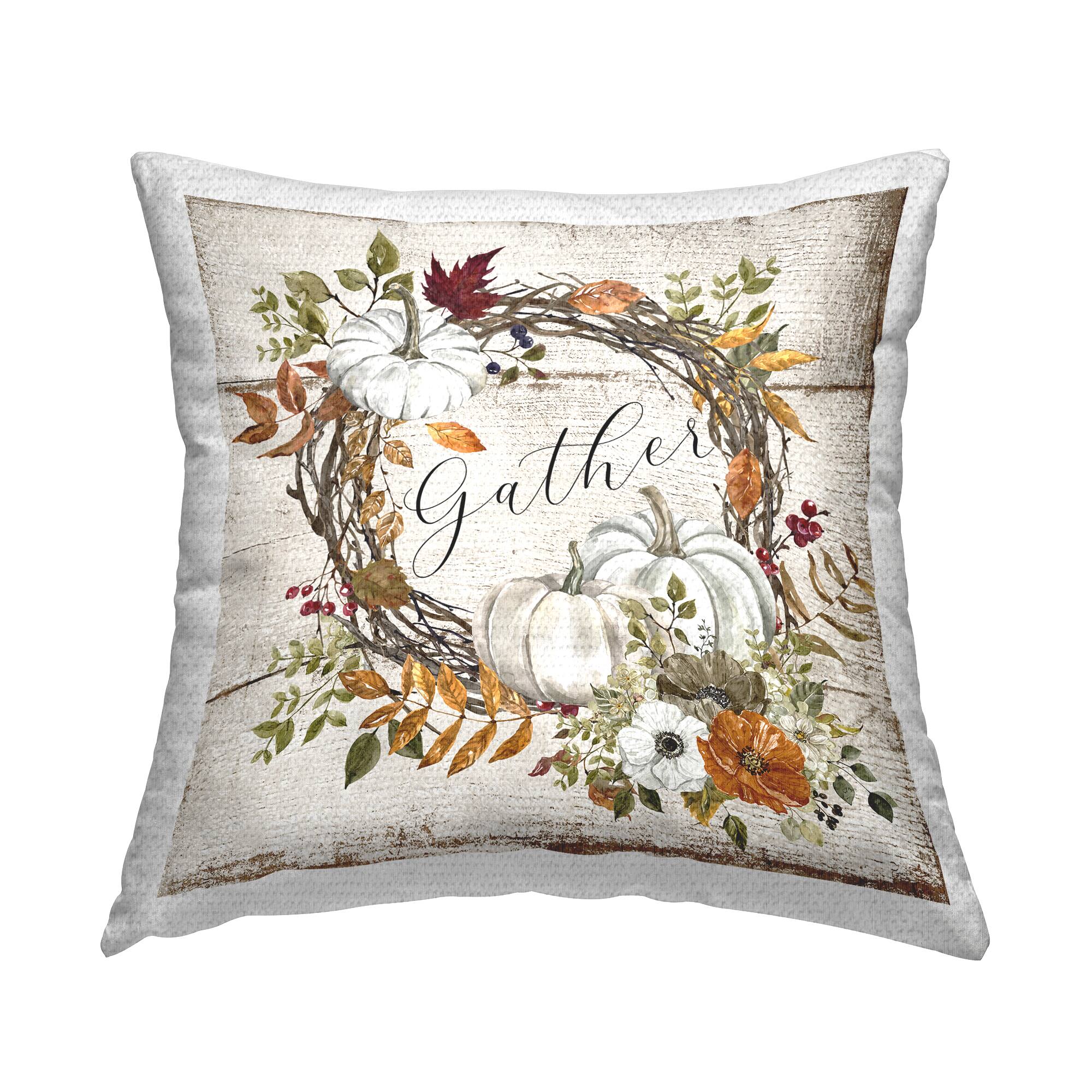 Stupell Industries Gather Autumnal Wreath Outdoor Printed Pillow