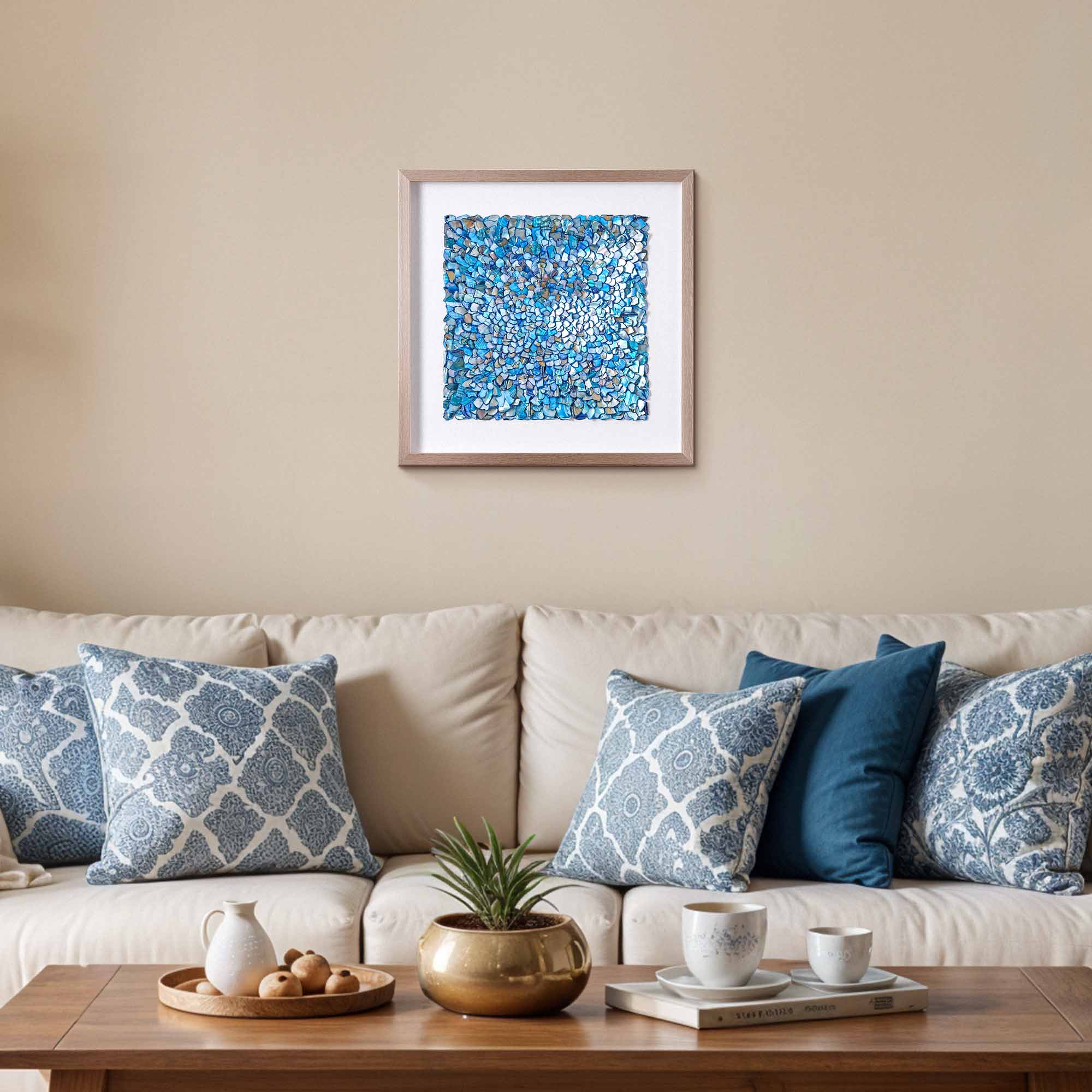 American Art Decor Seashell Wall Decor in Shadowbox Frame - 19.69" x 19.69" x 1.18"