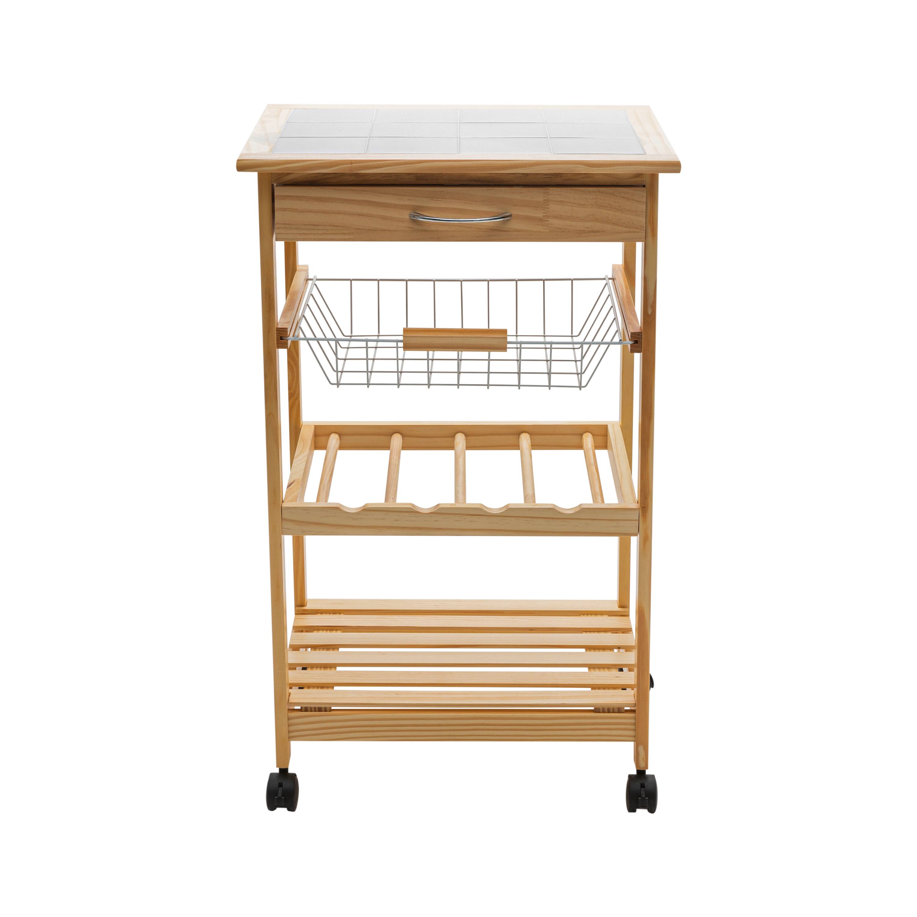 Organize It All Rolling Kitchen Cart with Ceramic Countertop