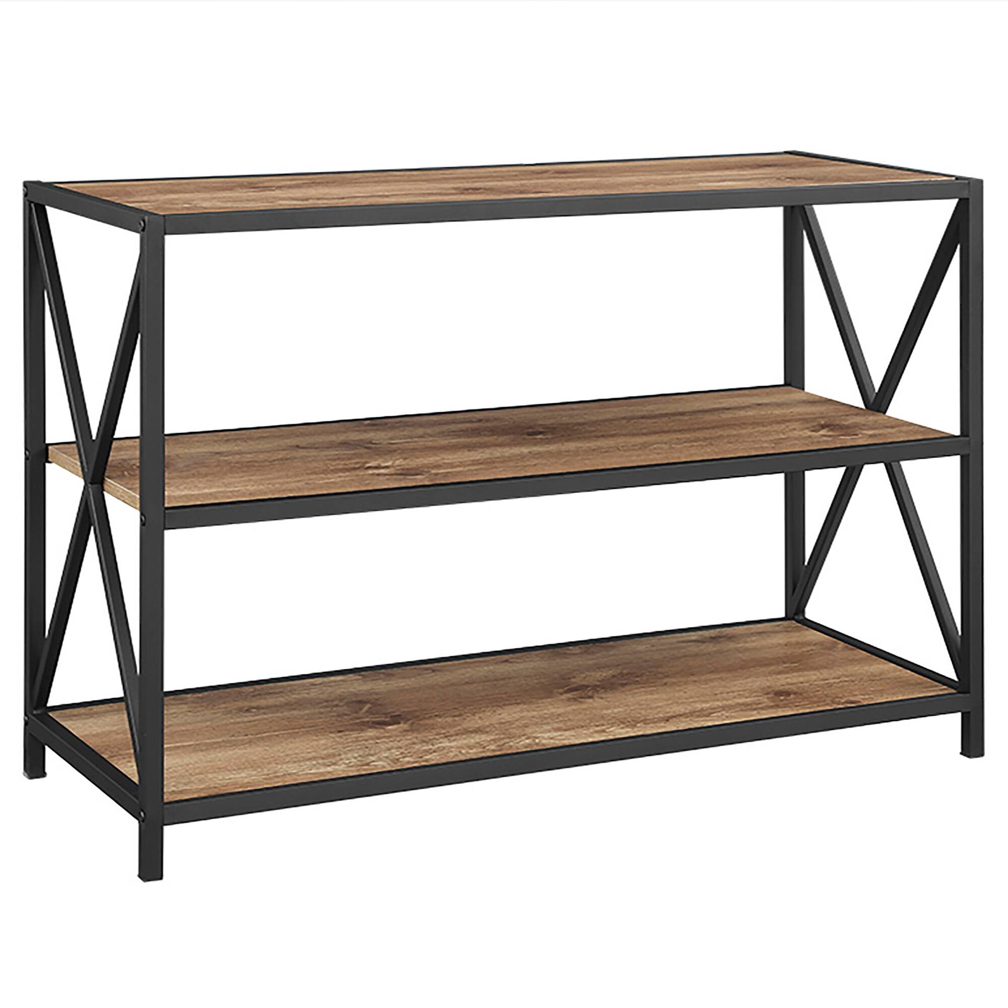 Walker Edison Barnwood X-Frame Industrial Wood Bookshelf