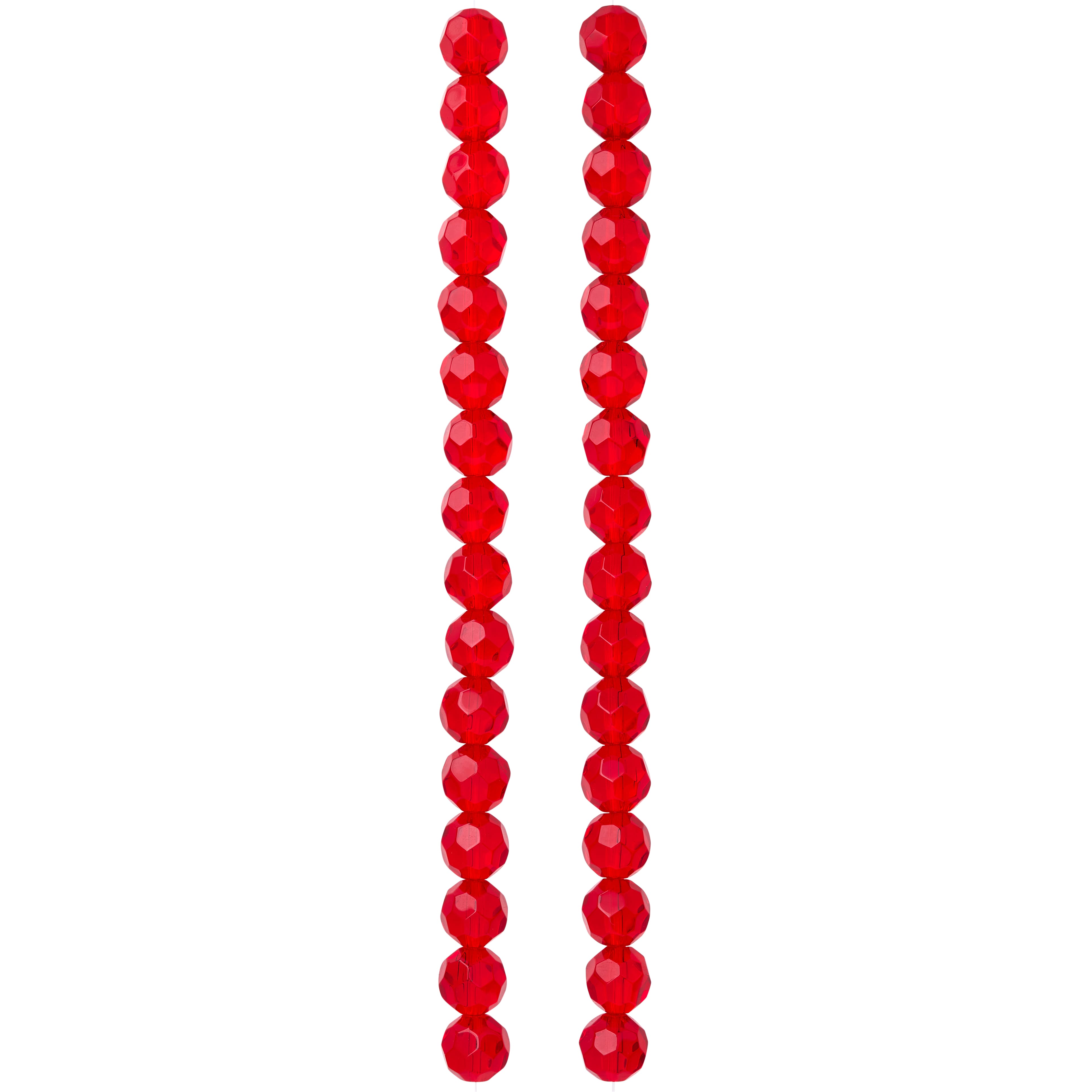 12 Pack: Ruby Faceted Glass Round Beads