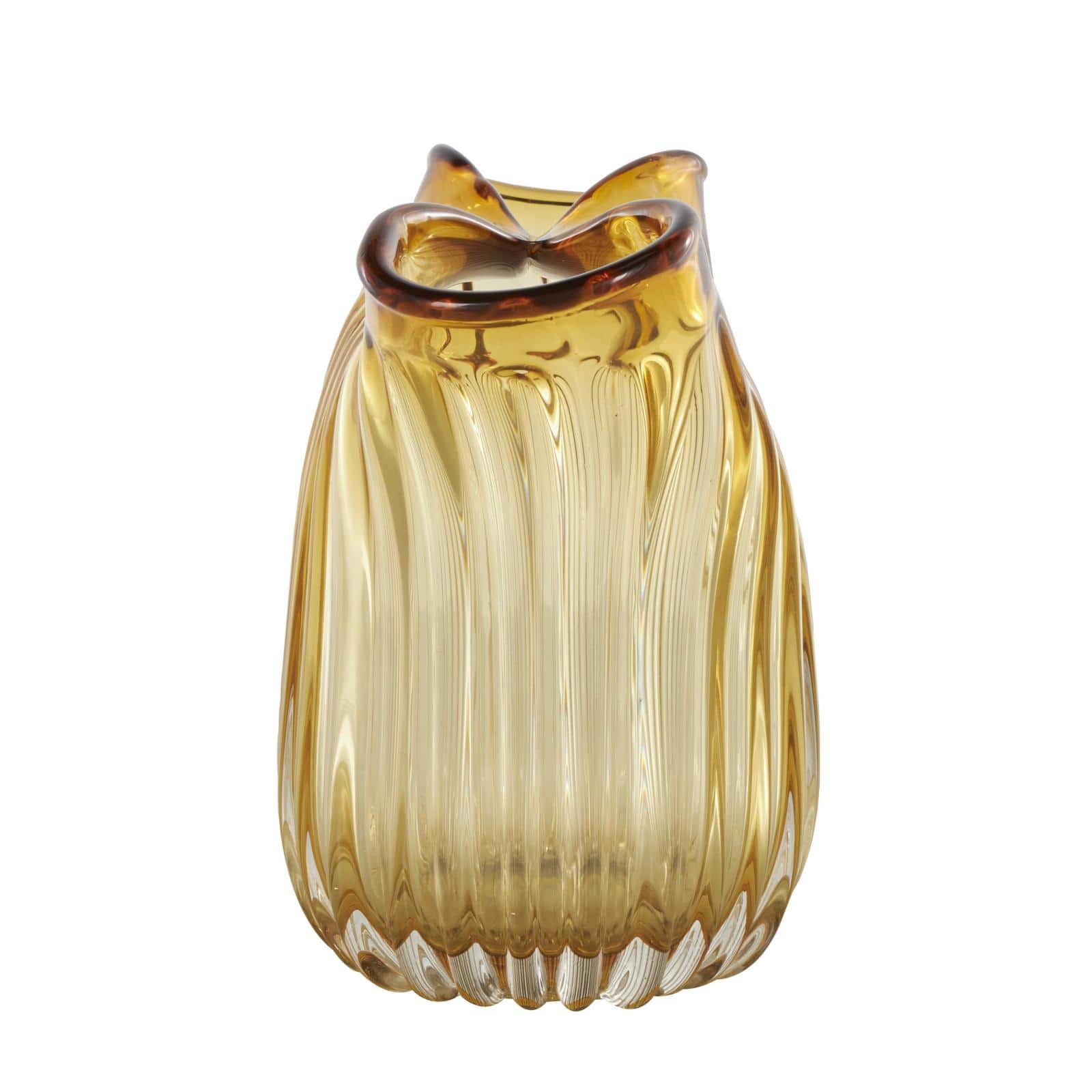 14" Orange Glass Ribbed Ombre Vase with Folded Curve Opening
