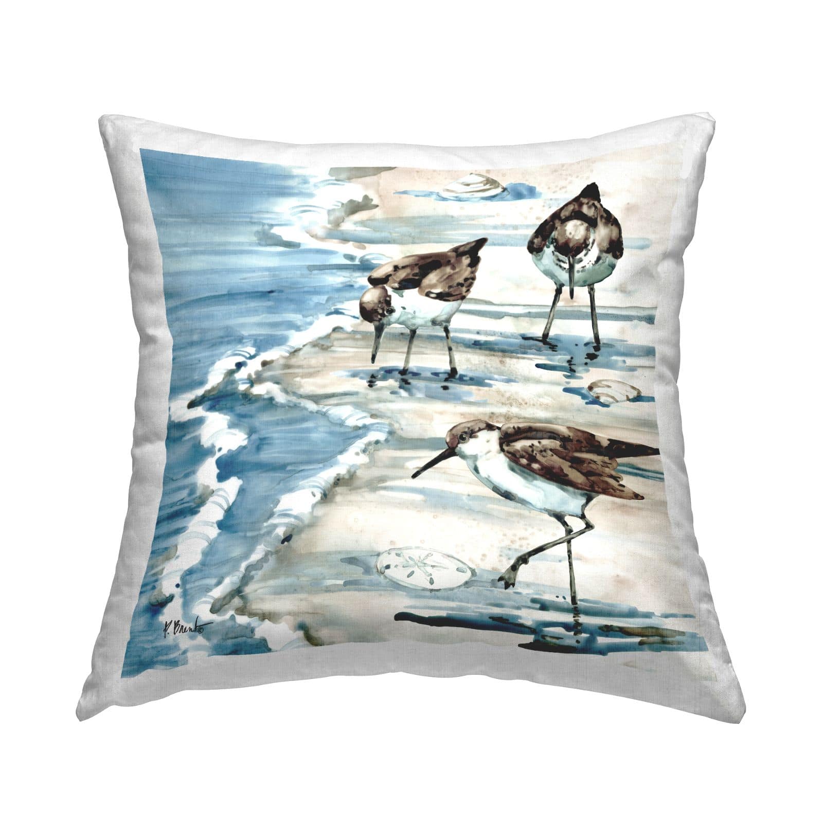 Stupell Industries Sandpipers Among Seashells Coastal Beach Throw Pillow, 18" x 18"