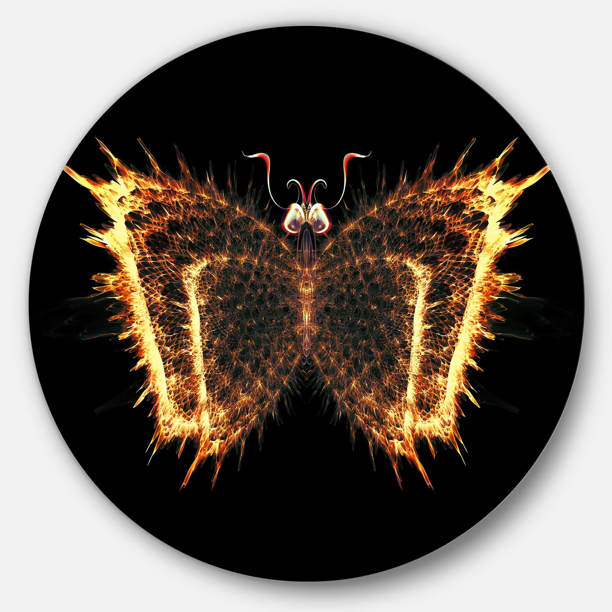 Designart - Fire Fractal Butterfly in Dark' Abstract Circle Metal Wall Art