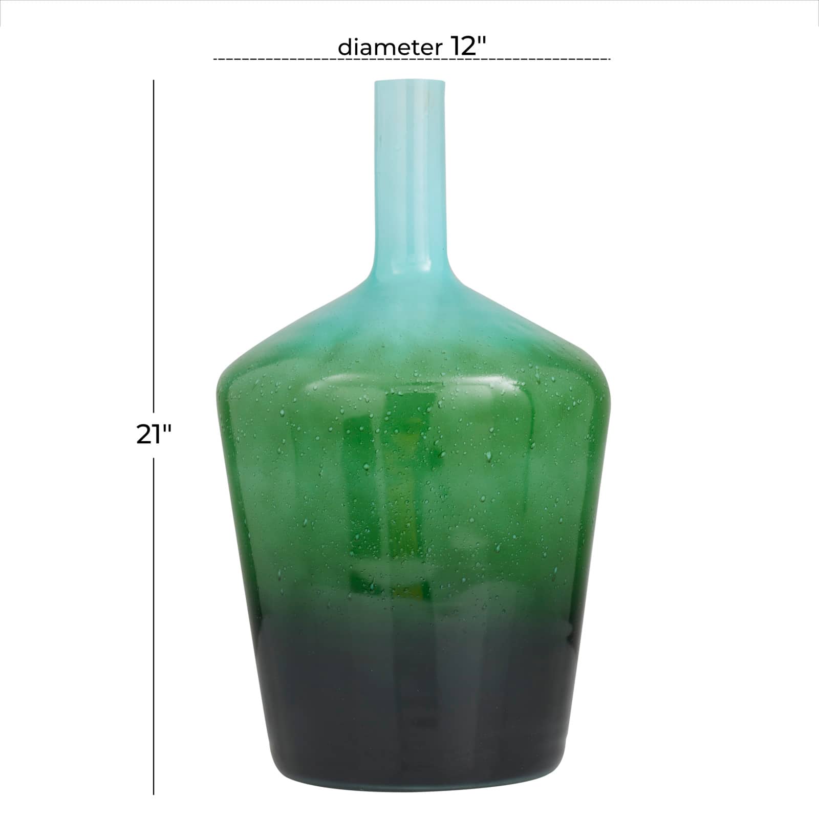 Green Glass Modern Vase, 21" x 12" x 12"