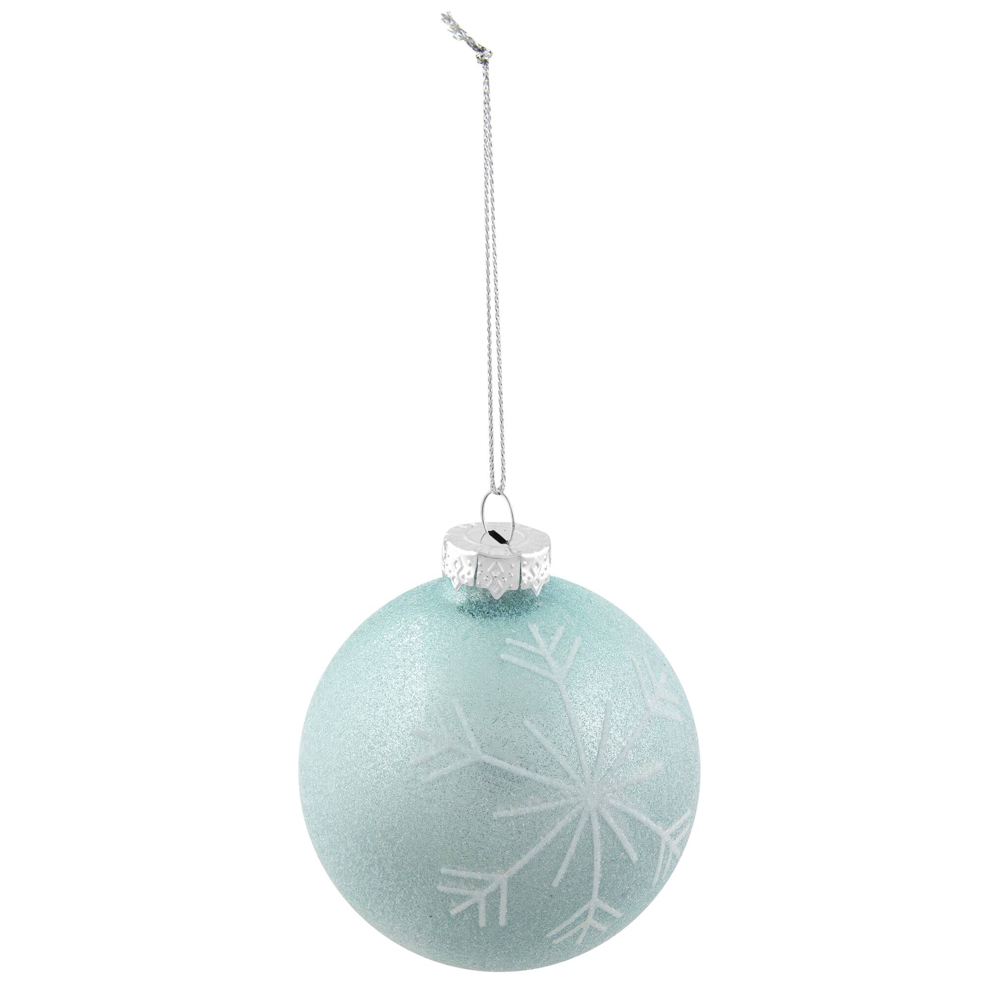 4ct. 3.25" Blue & Silver Snowflake Glass Christmas Ball Ornaments