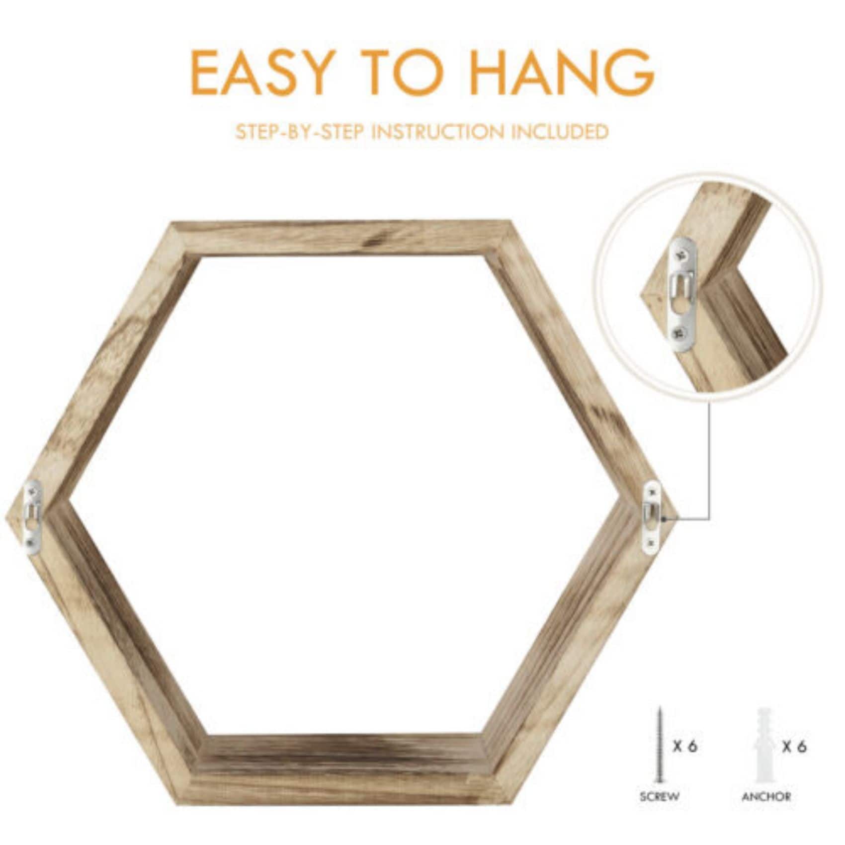 Rustic Brown Floating Hexagonal Shelf Set