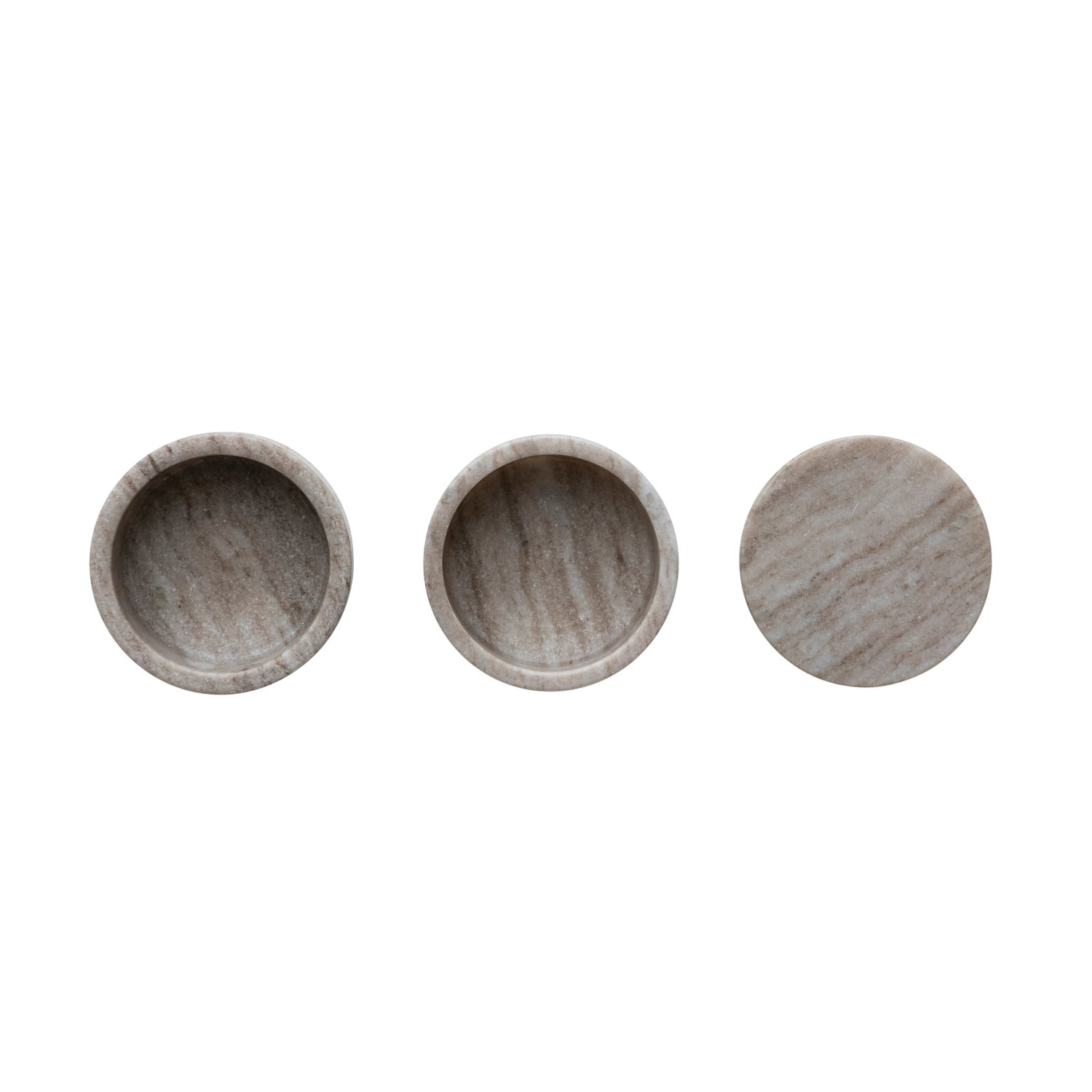 Hello Honey® 3.75" Beige Round Marble Stackable Pinch Pots with Lid