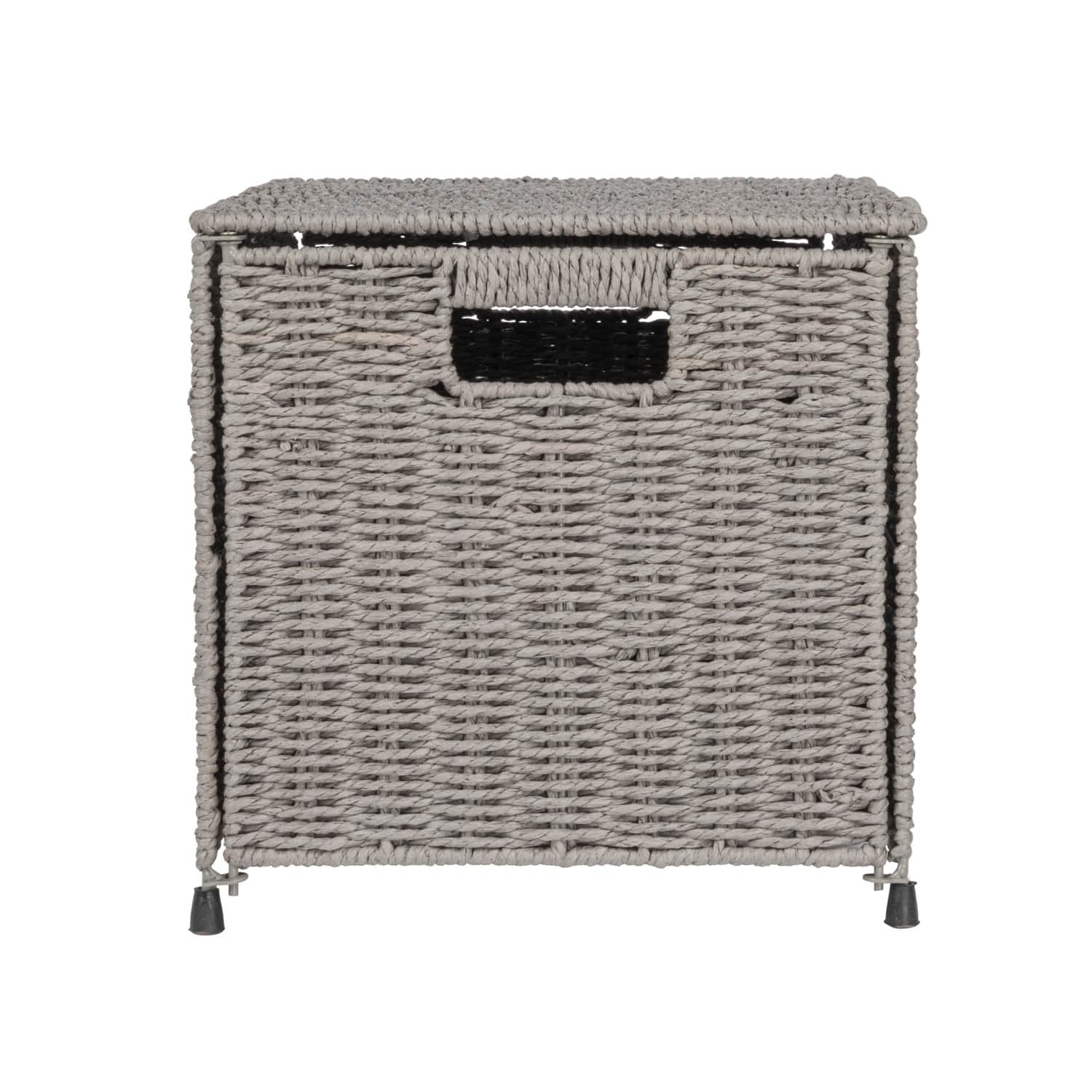Gray Woven Paper Rope Storage Chest with Hinged Lid & Integrated Handles