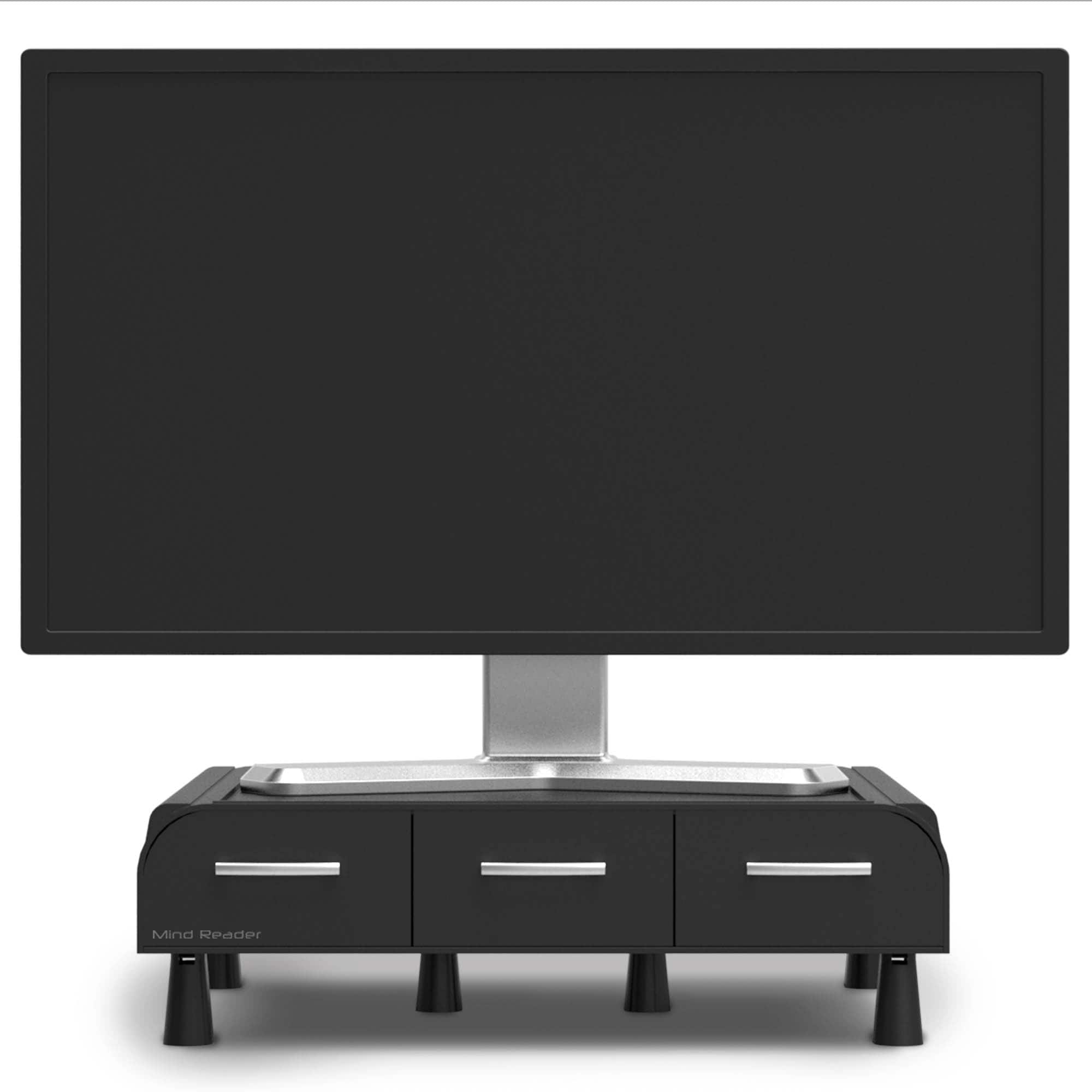 Mind Reader Black Monitor Stand & 3 Draw Desk Organizer Storage Set