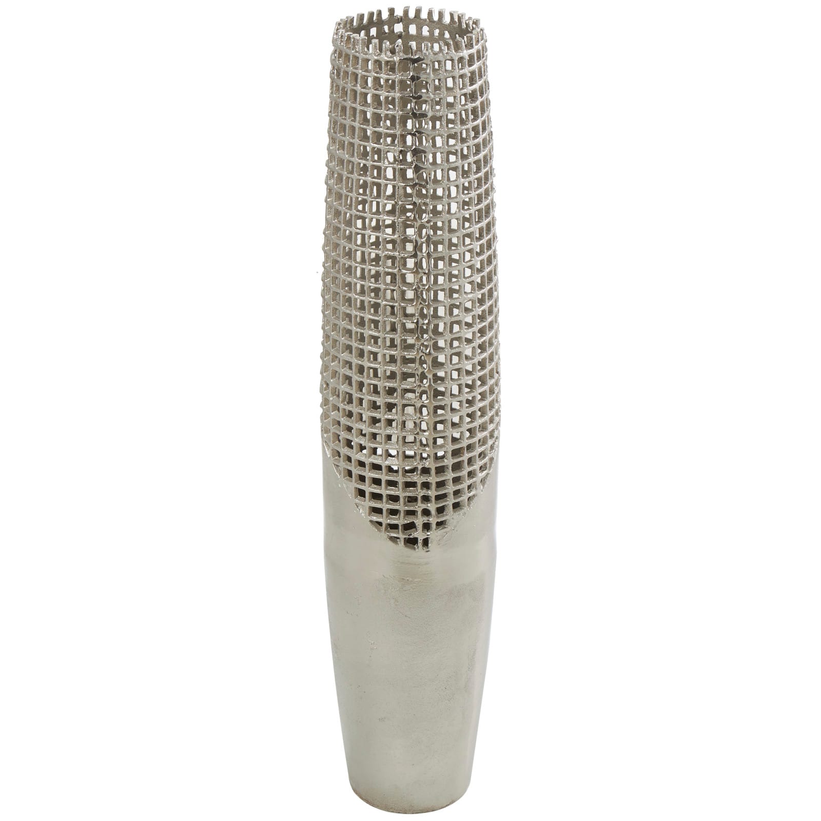 29" Silver Aluminum Tall Grid Inspired Vase with Open Frame Design