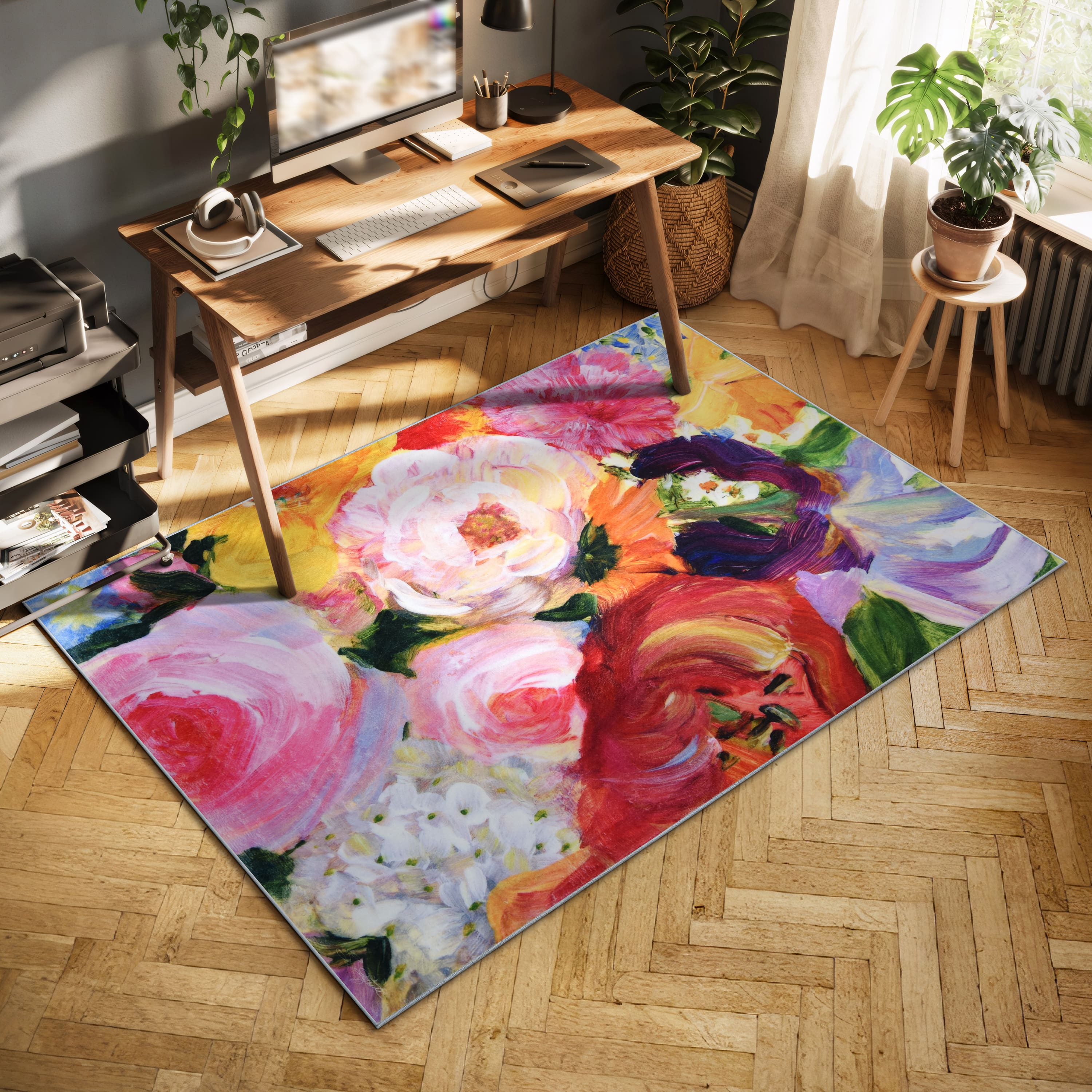Empire Art Direct 5ft. x 7.5ft. Yellow & Violet Flowers I Washable Area Rug