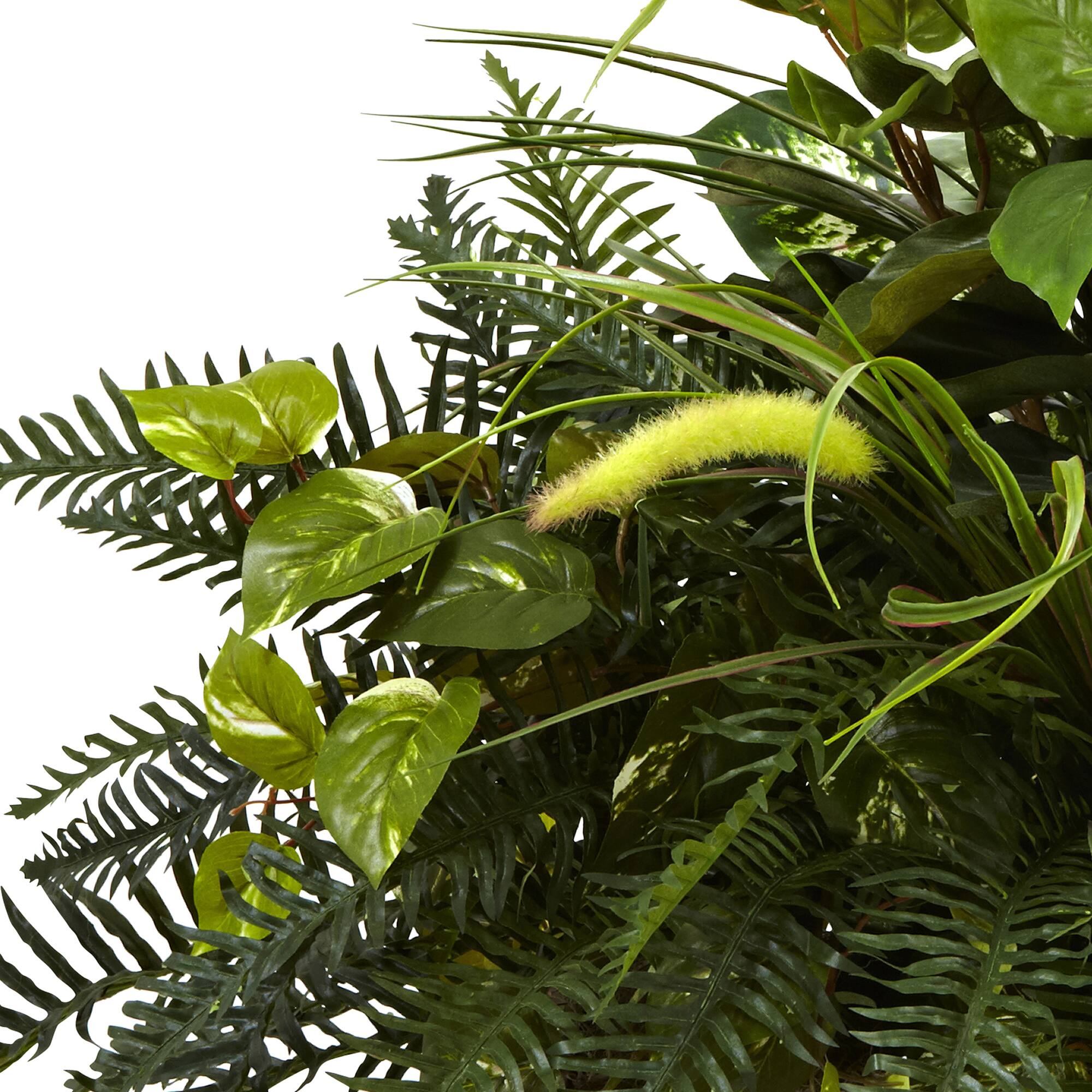 3ft. Mixed Grass & River Fern in Wood Planter