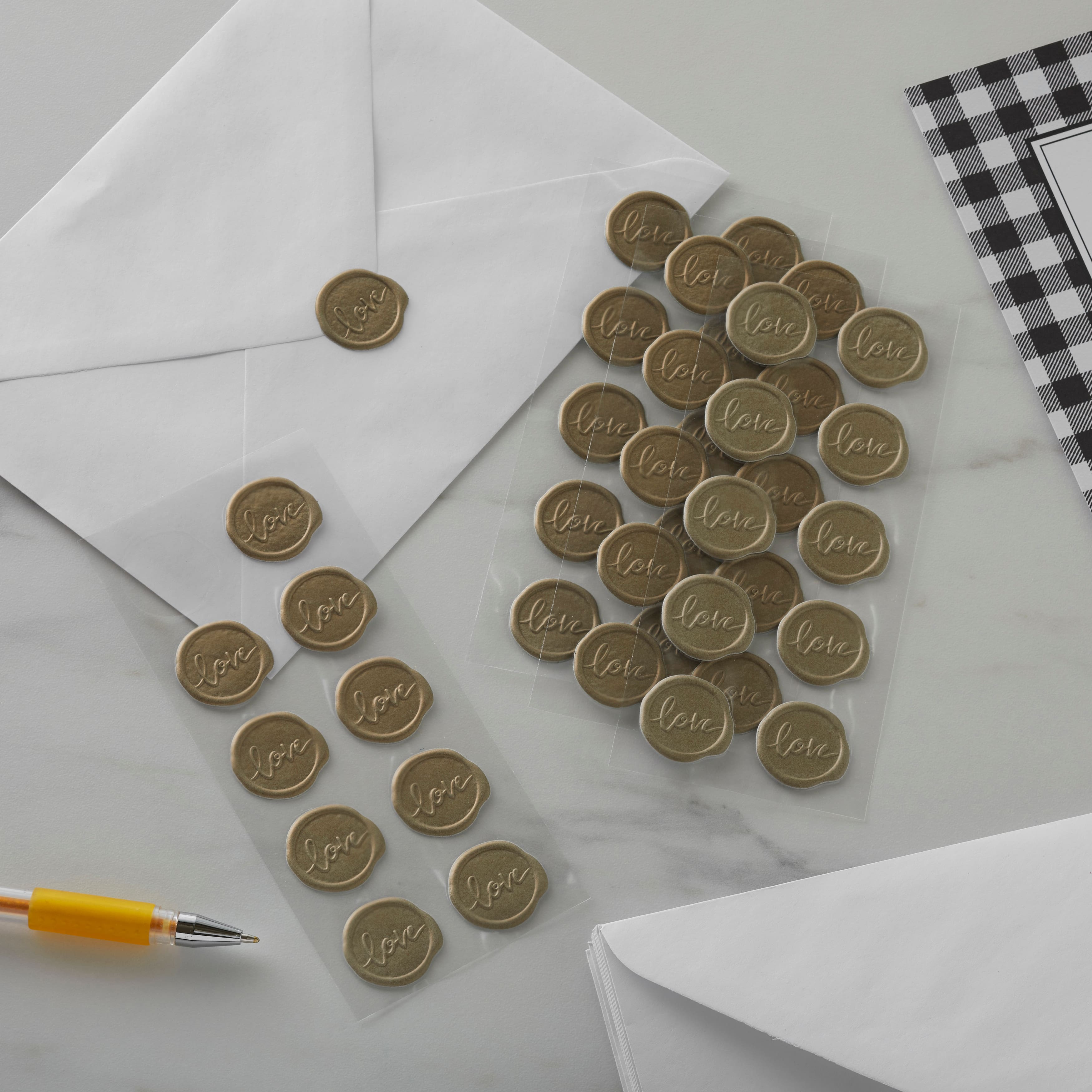 12 Packs: 40 ct. (480 total) Gold Love Faux Wax Envelope Seals by Recollections™