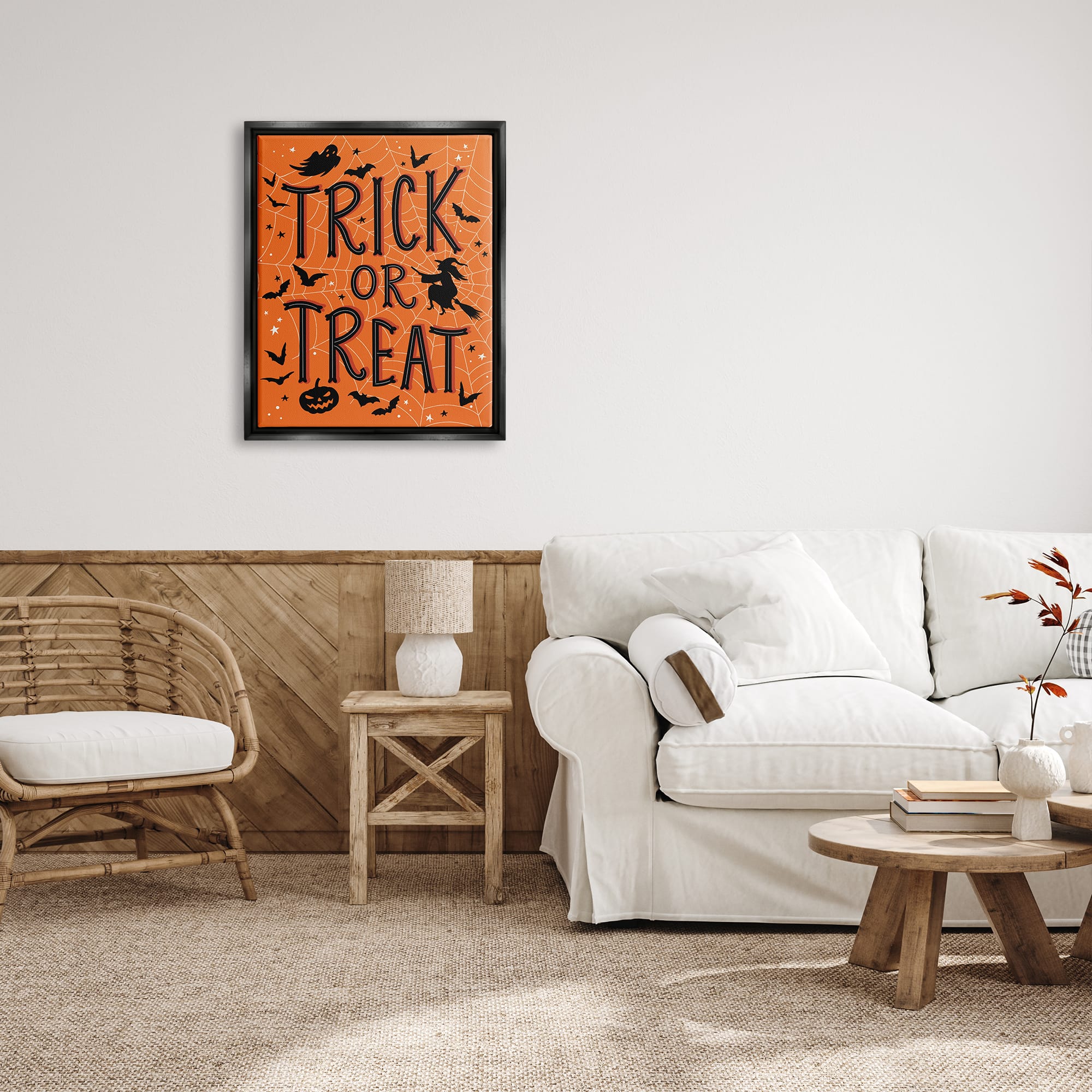 Stupell Industries Trick Or Treat Spider Web Framed Floater Canvas Wall Art