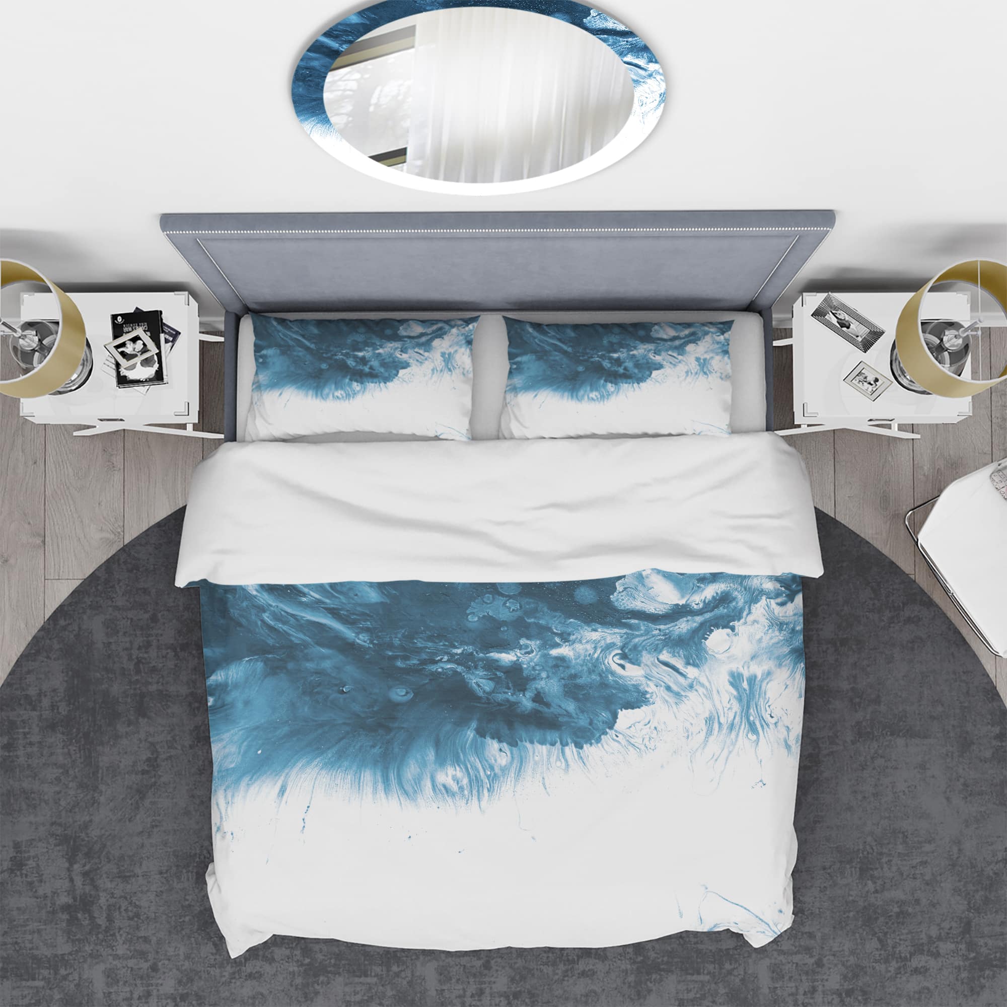 Designart 'Blue and White Marble Acrylic' Mid-Century Modern Bedding Set - Duvet Cover & Shams