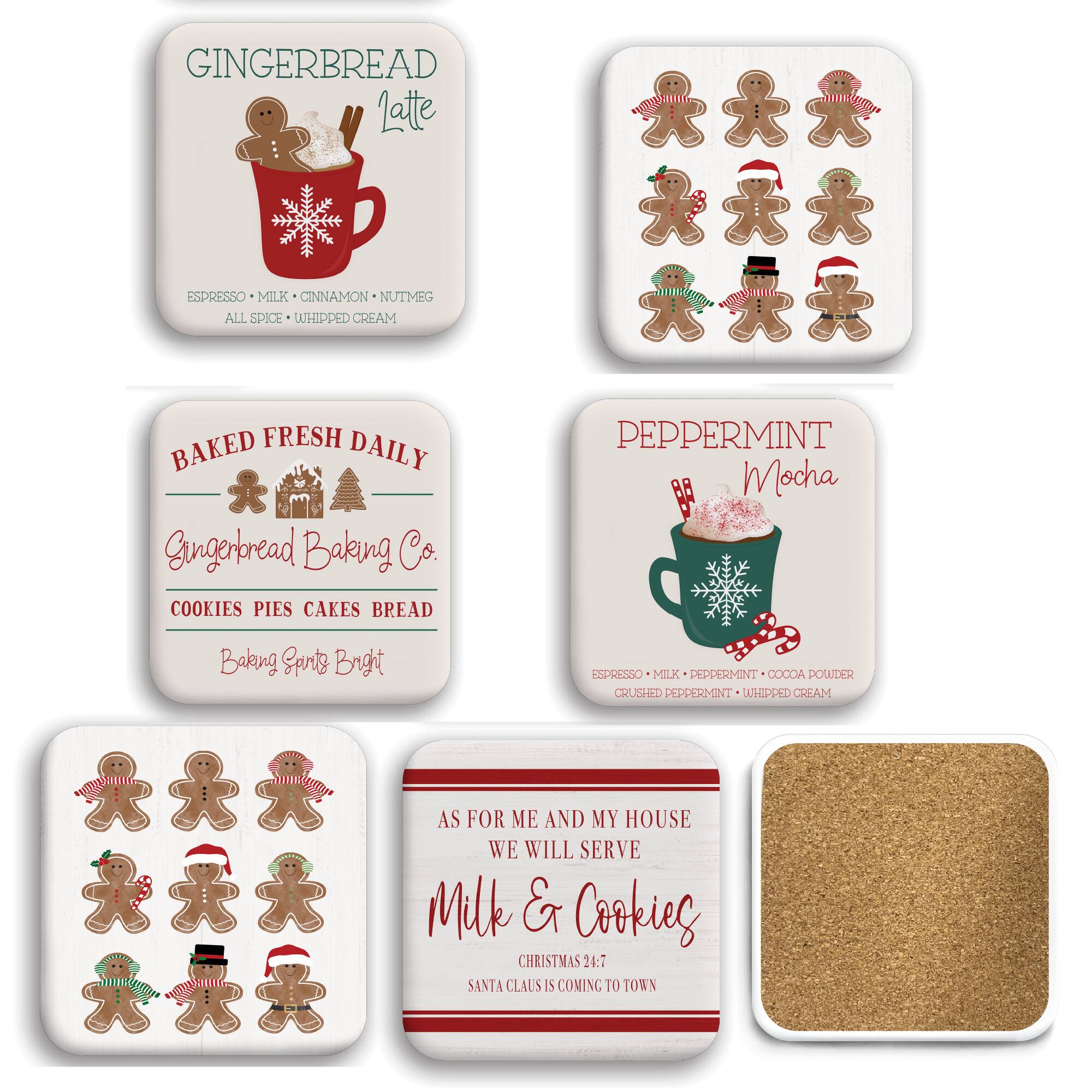 Courtside Market® 4" x 4" Gingerbread Collection Square Ceramic Coasters Set