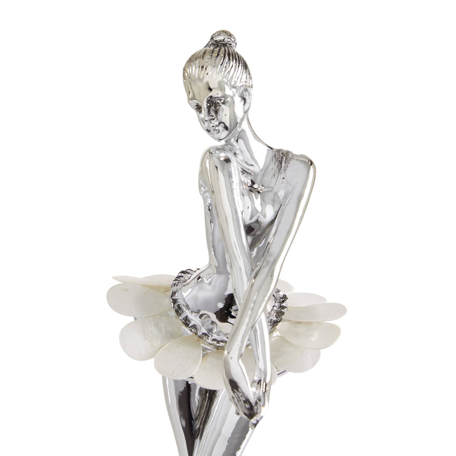 Set of 3 Silver Polystone Glam Dancer Sculpture, 10.75", 11.75", 11.75"