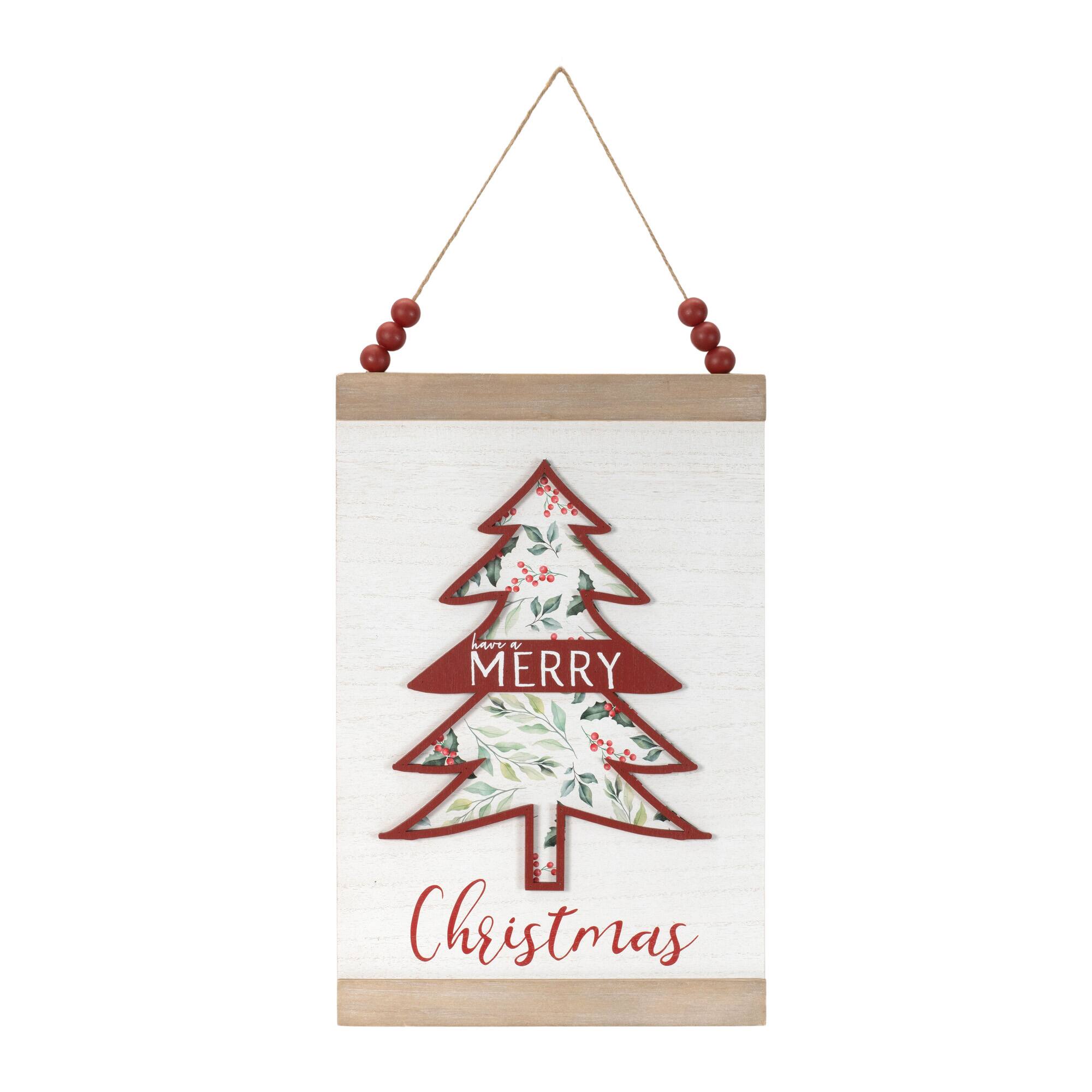 Melrose 16" Wood Beaded Merry Christmas Banner Set