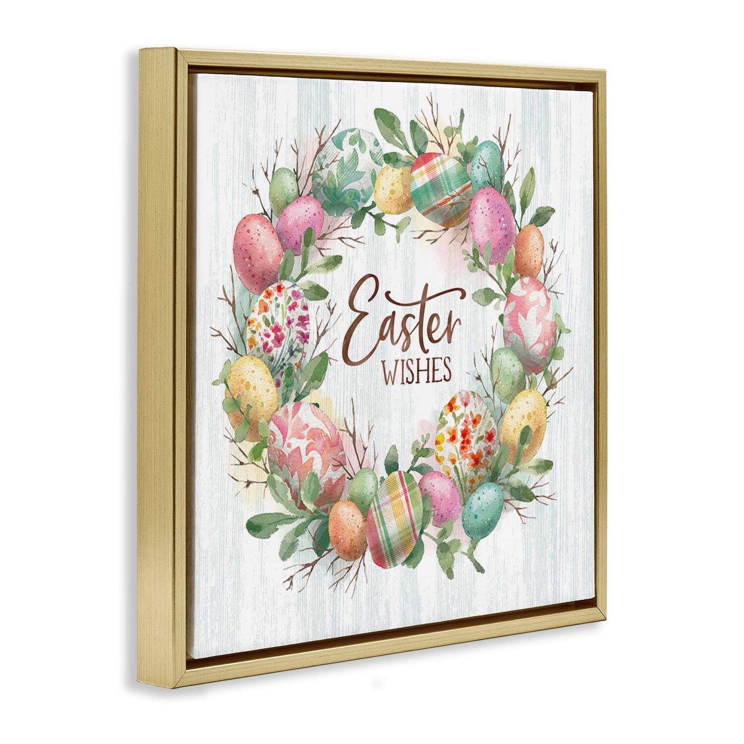 Stupell Industries Easter Wishes Wreath Floater Framed Art