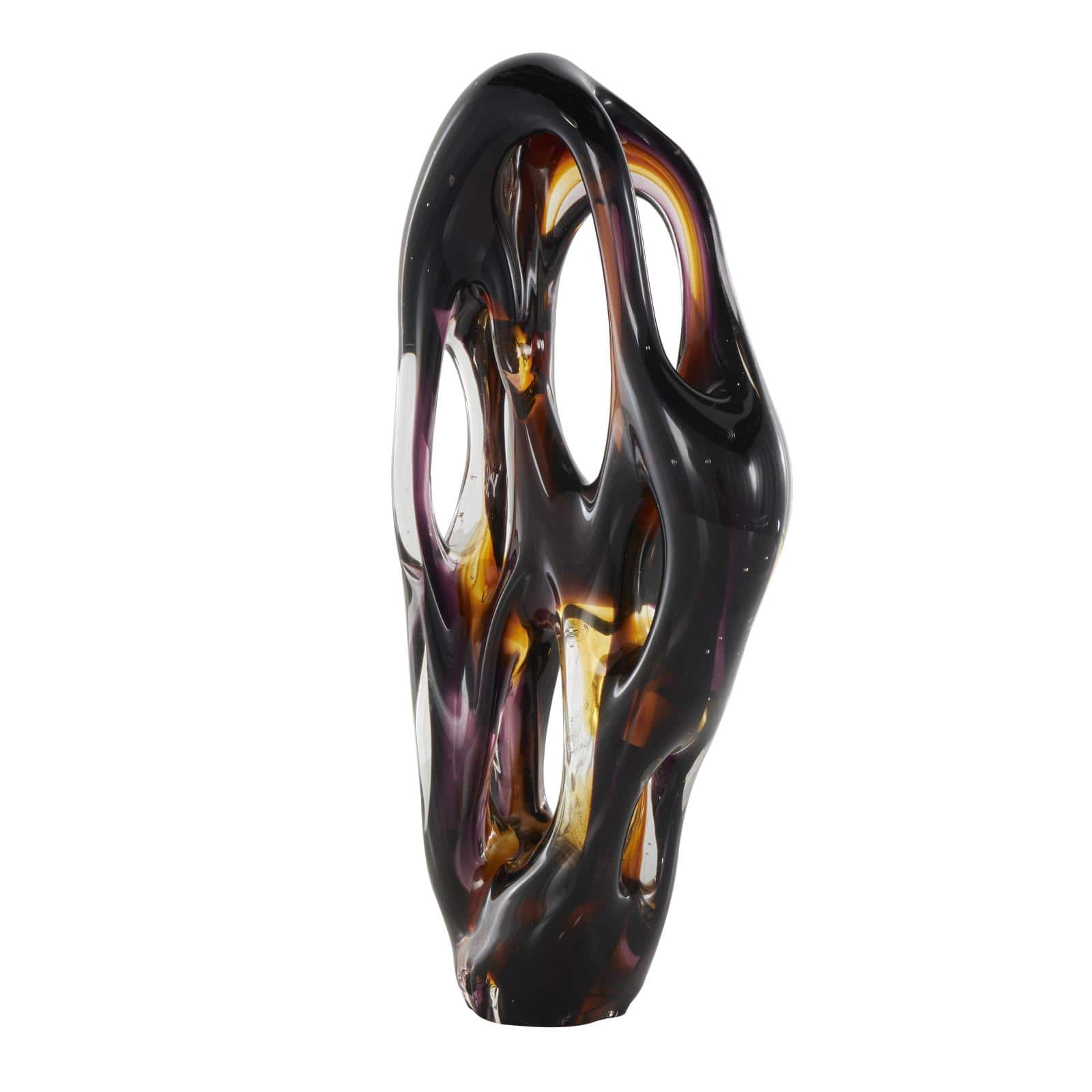 17" Black & Orange Glass Abstract Ombre Cutout Sculpture with Amber Accents