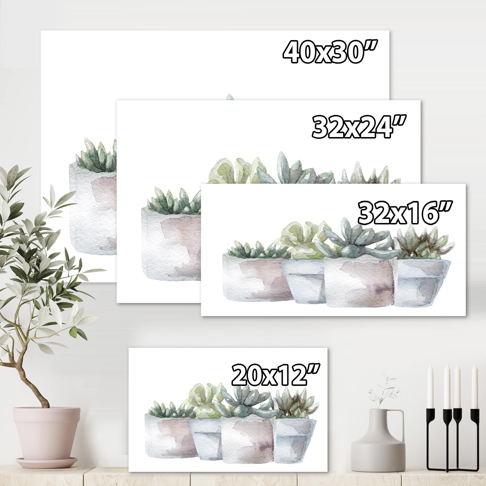 Designart - Cactus and Succulent House Plants III - Farmhouse Canvas Wall Art Print