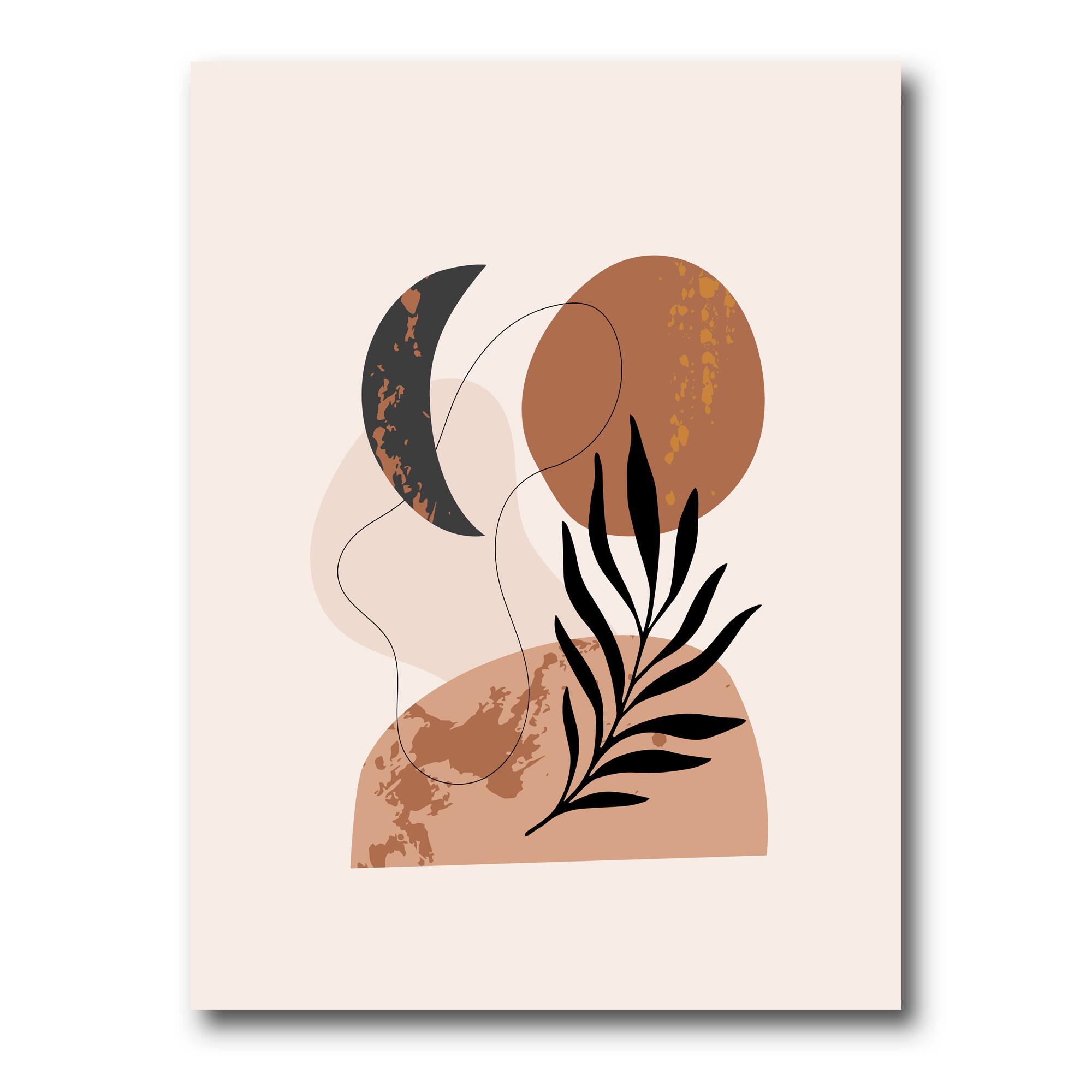 Designart - Moon & Sun Shapes In Retro Terracotta Tones I - Modern Canvas Wall Art Print
