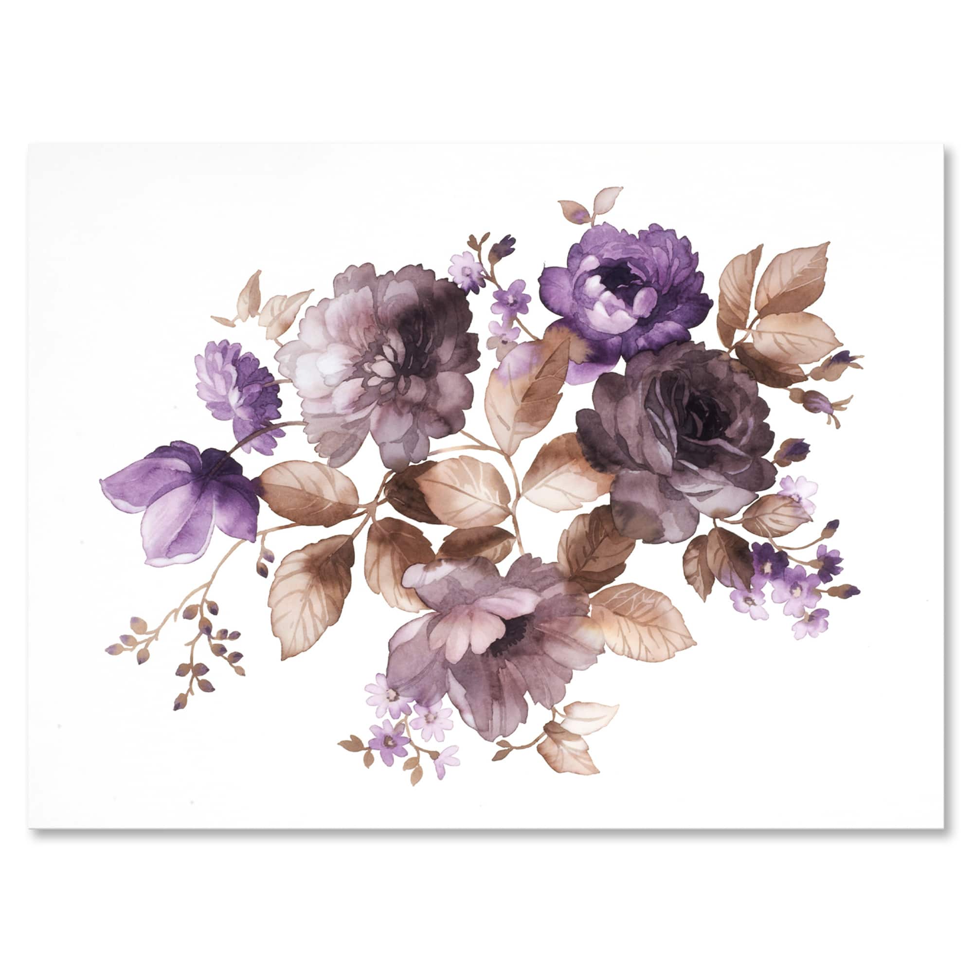 Designart - Purple Retro Flowers With Brown Leaves - Traditional Canvas Wall Art Print